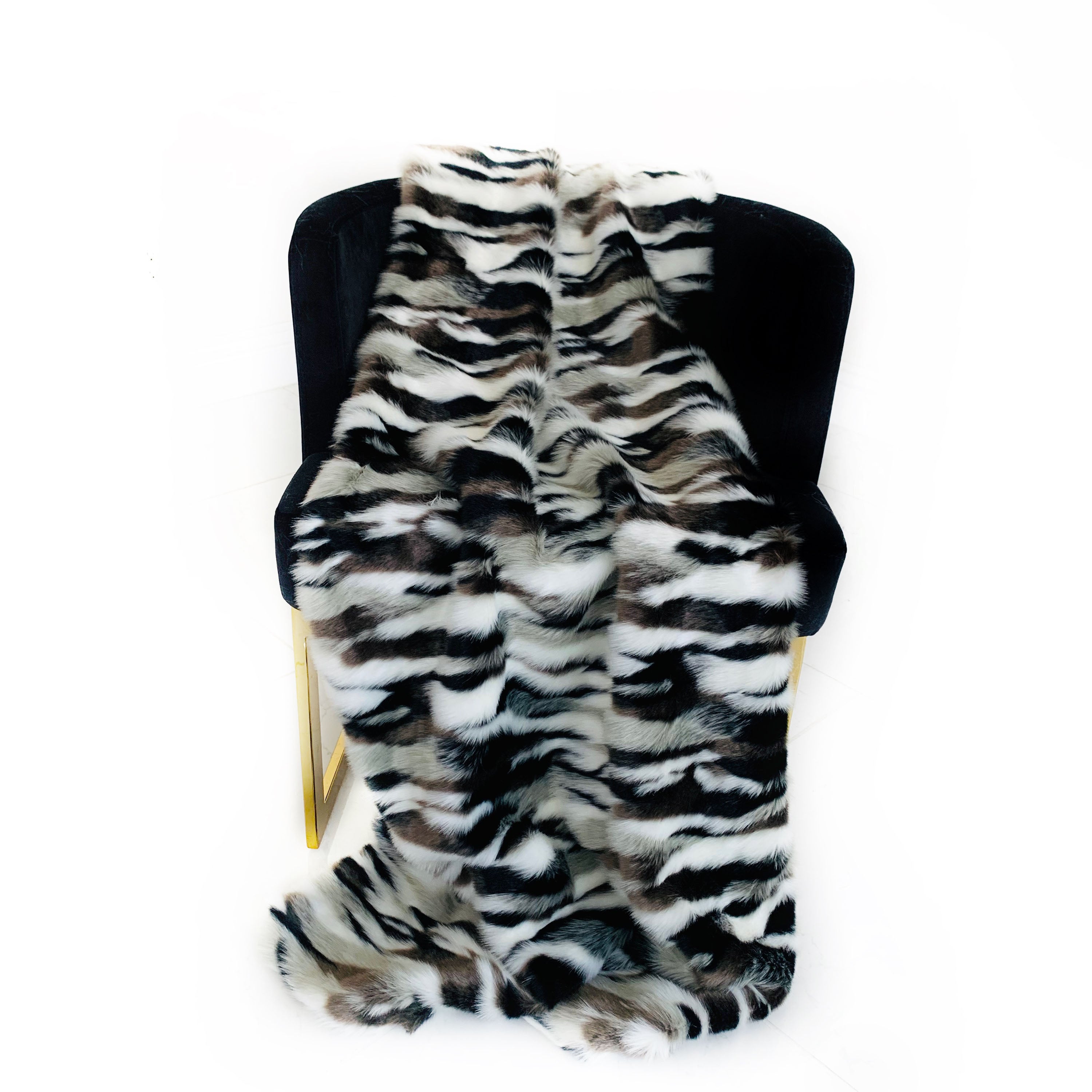 Plutus Black, White  Zebra Faux Fur Luxury Throw Blanket-1