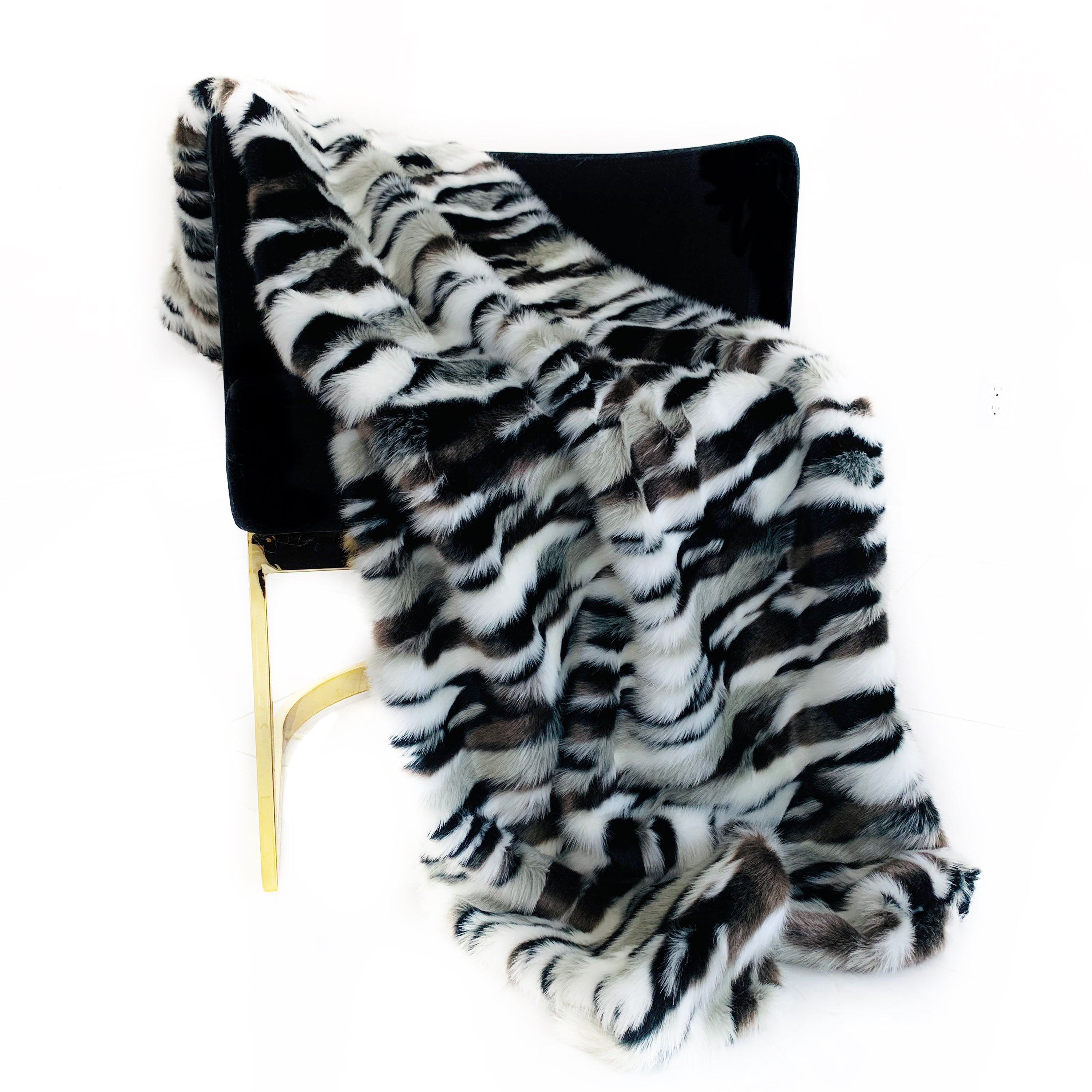 Plutus Black, White  Zebra Faux Fur Luxury Throw Blanket-2