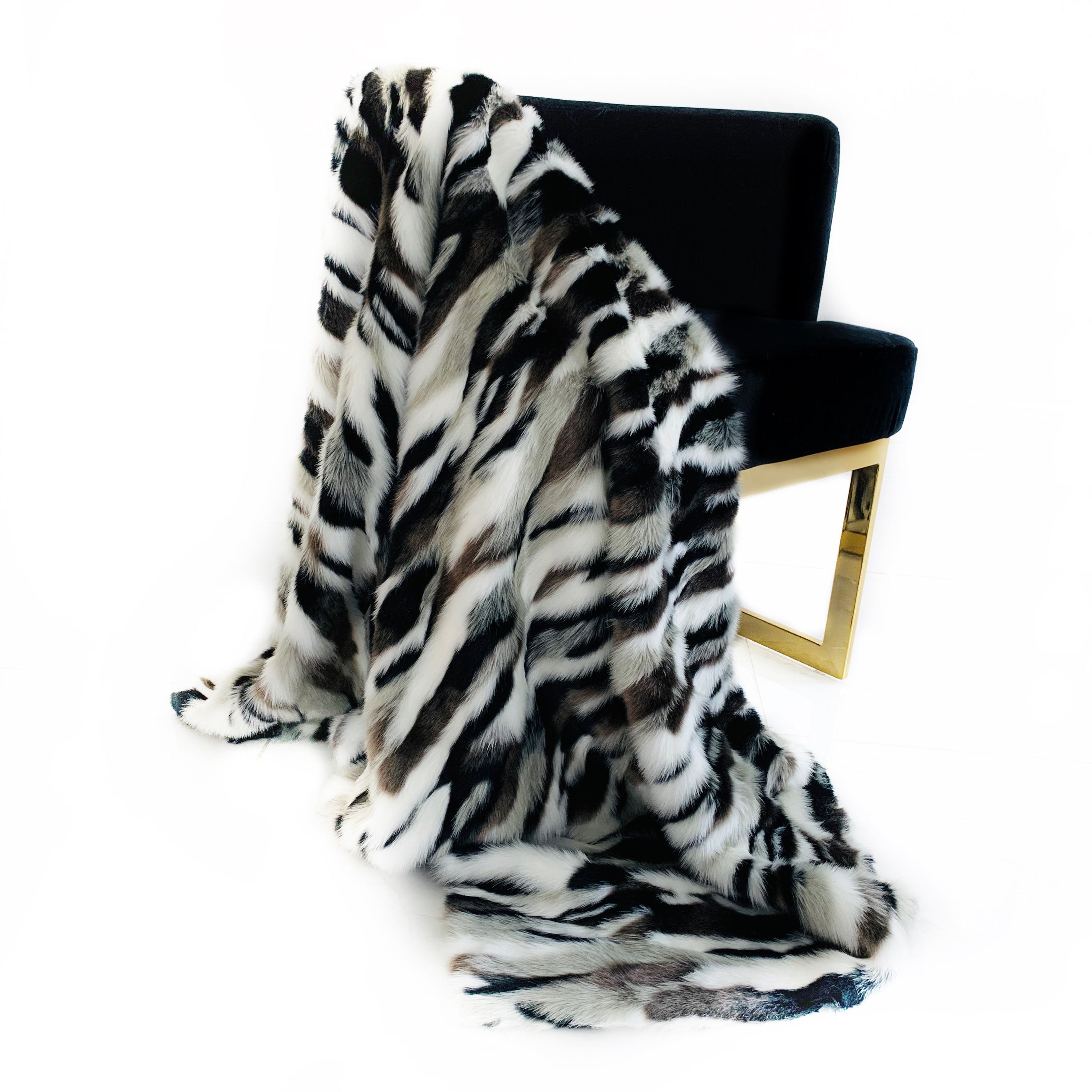 Plutus Black, White  Zebra Faux Fur Luxury Throw Blanket-3