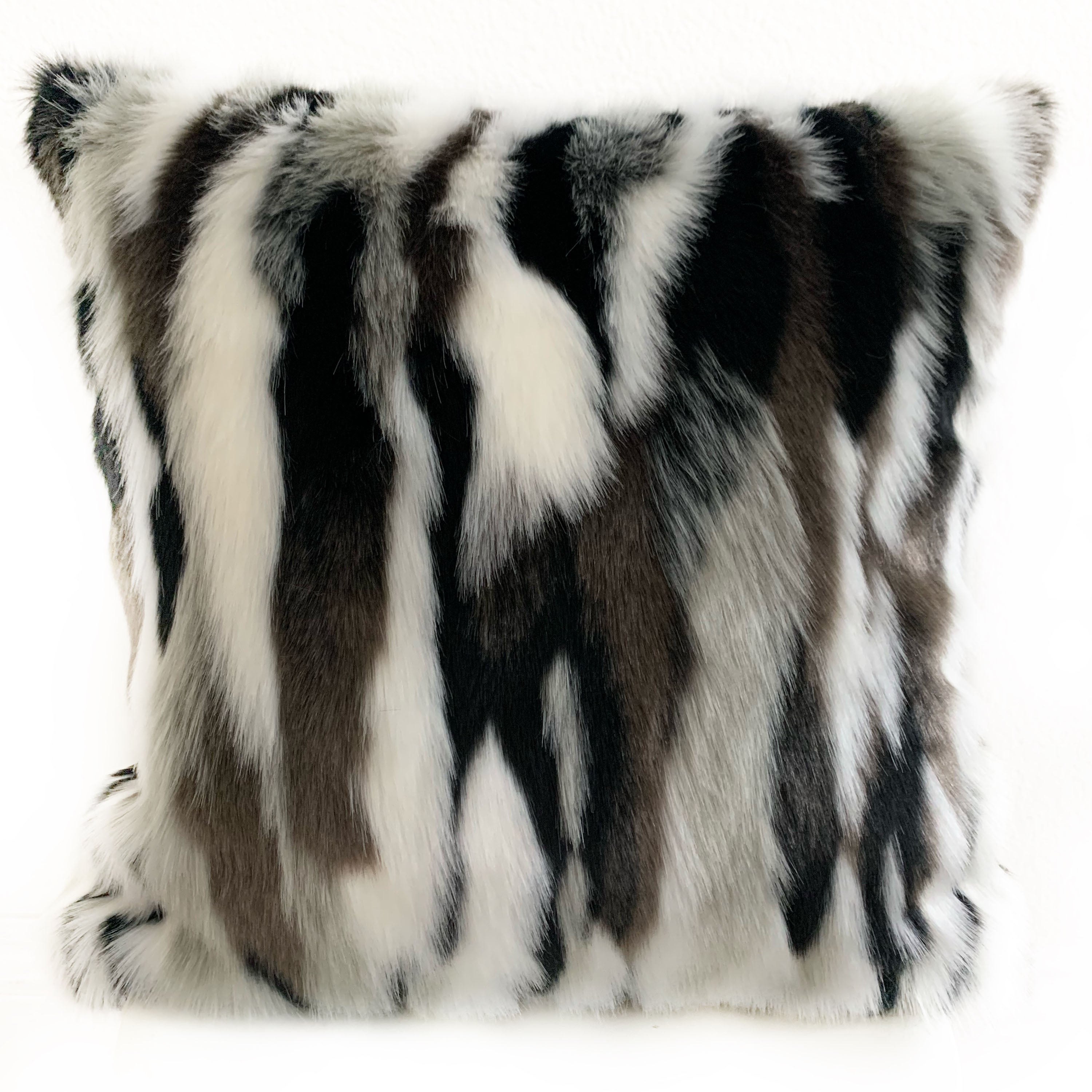 Plutus Black, White Zebra Animal Faux Fur Luxury Throw Pillow-0