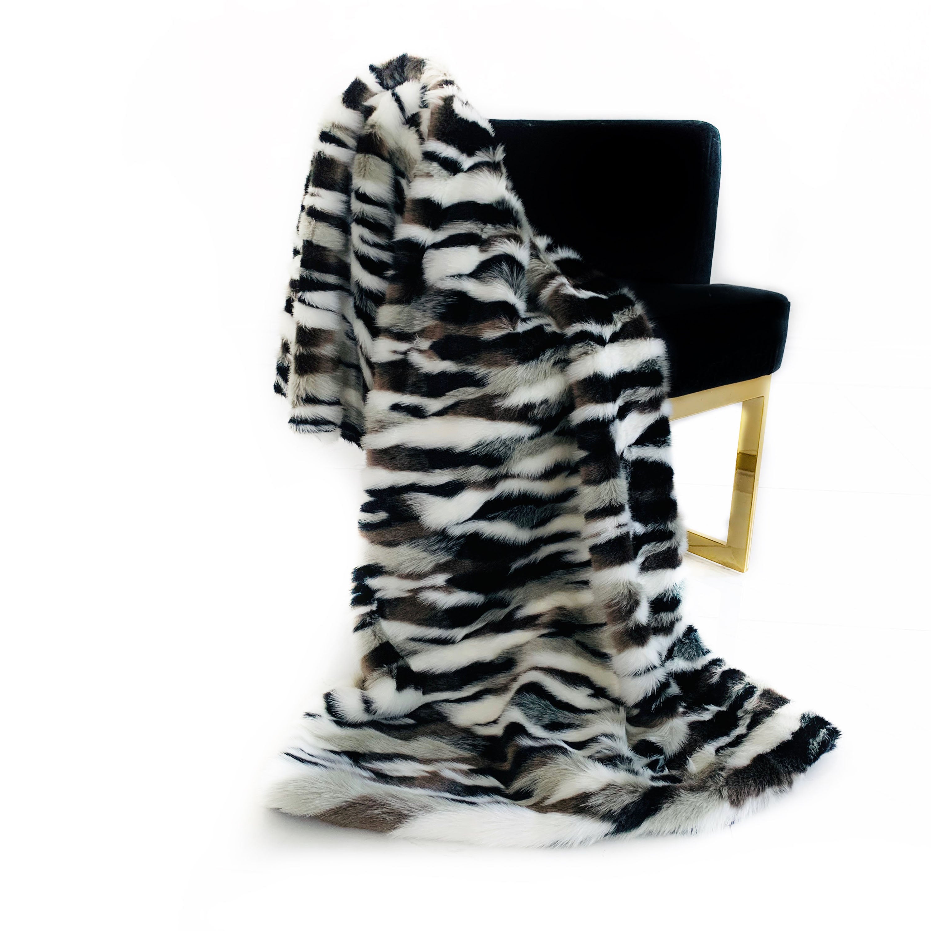 Plutus Black, White  Zebra Faux Fur Luxury Throw Blanket-0