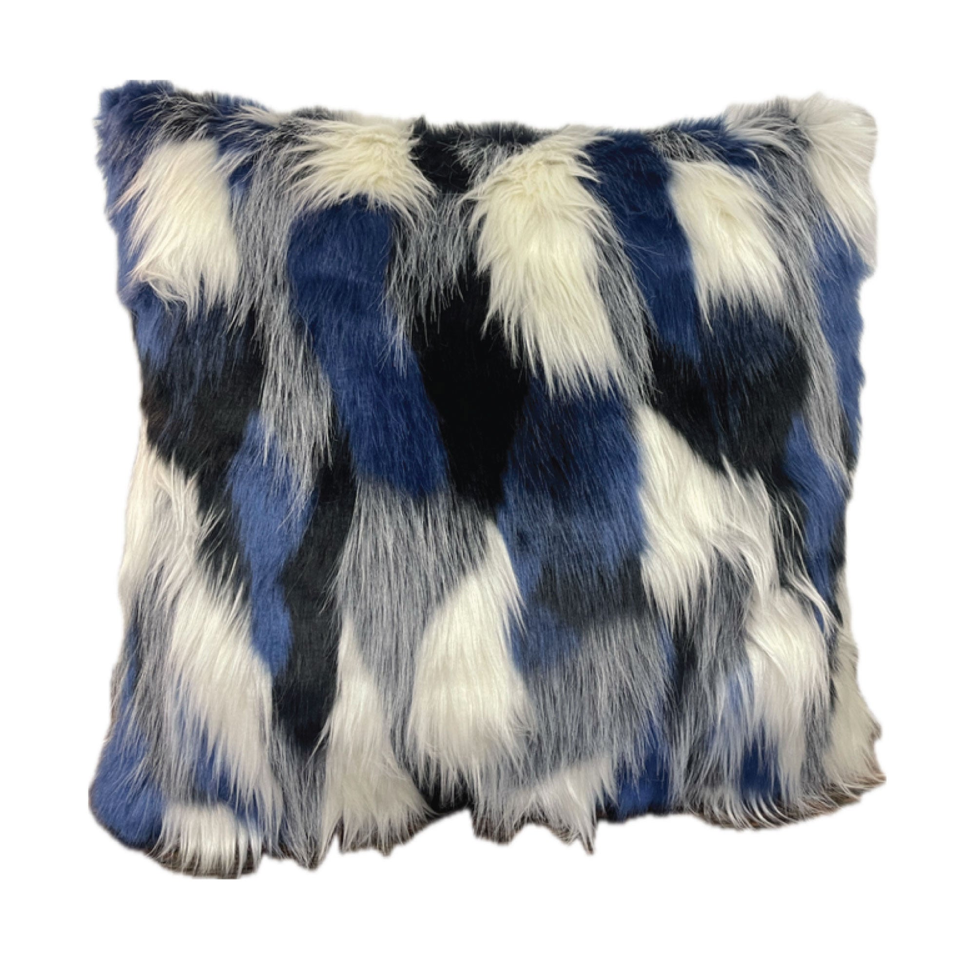 Plutus Black, Blue & White Animal Faux Fur Luxury Throw Pillow-0