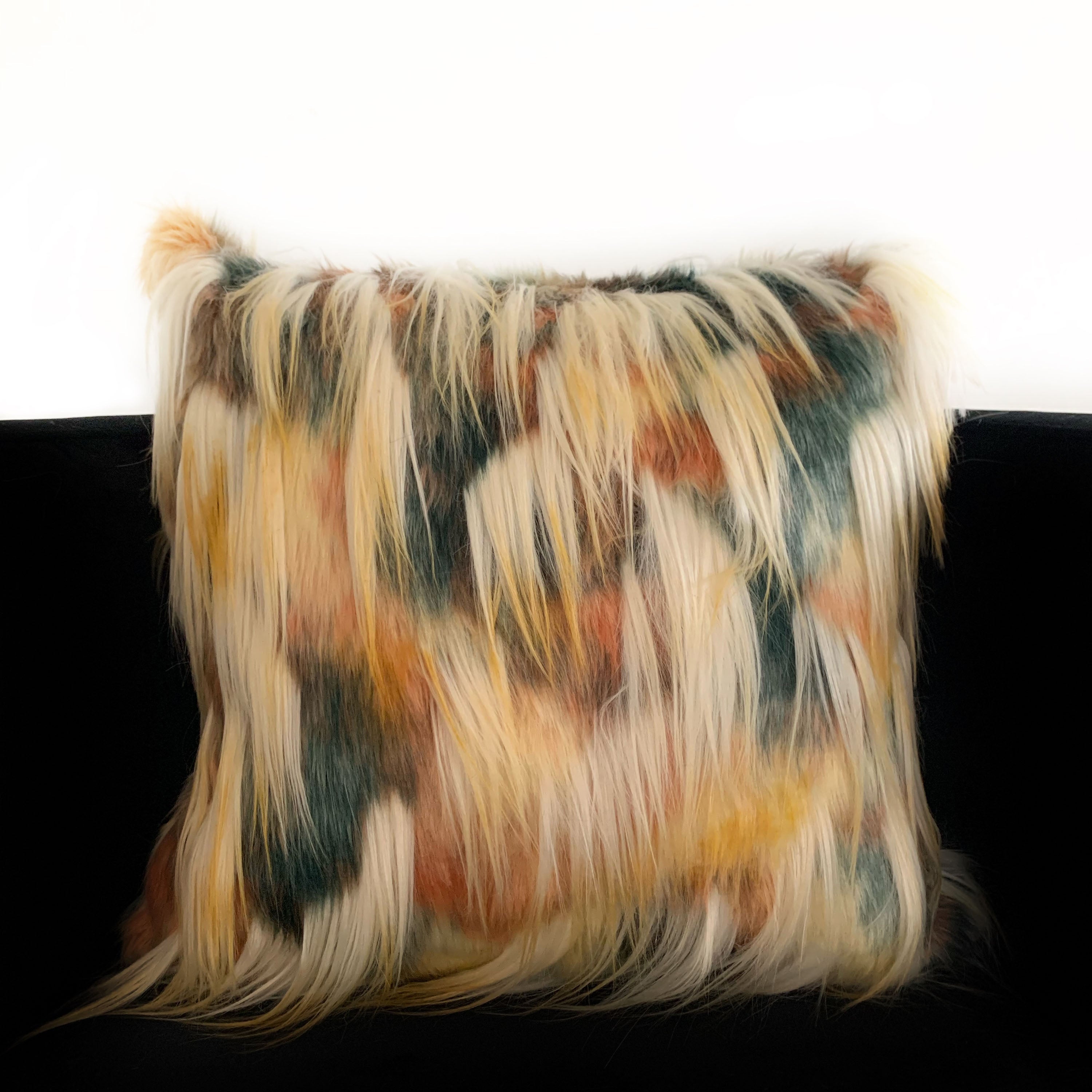 Plutus Multi-Color Fancy Feather Animal Faux Fur Luxury Throw Pillow-1