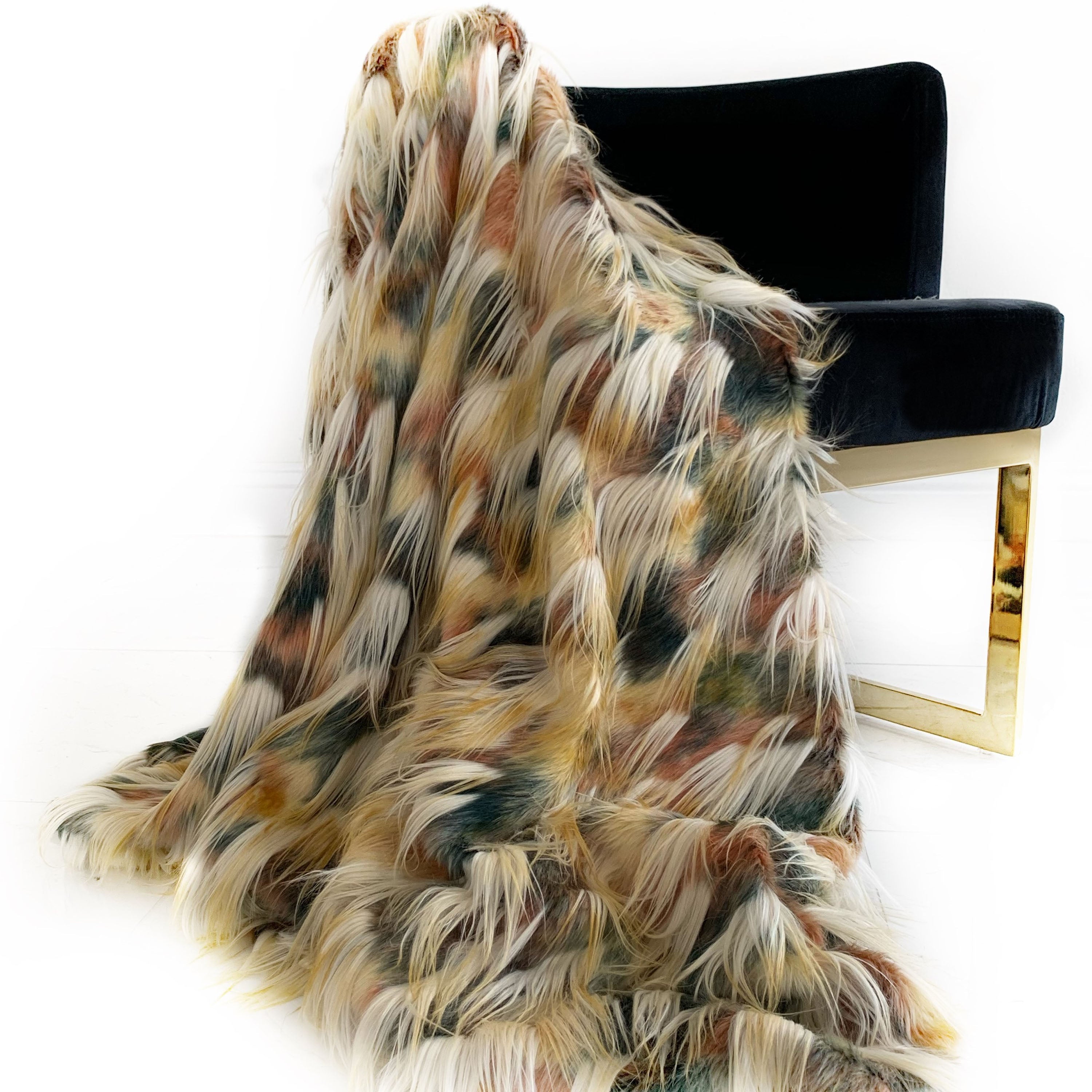 Plutus Multi-Color  Fancy Feather Faux Fur Luxury Throw Blanket-0