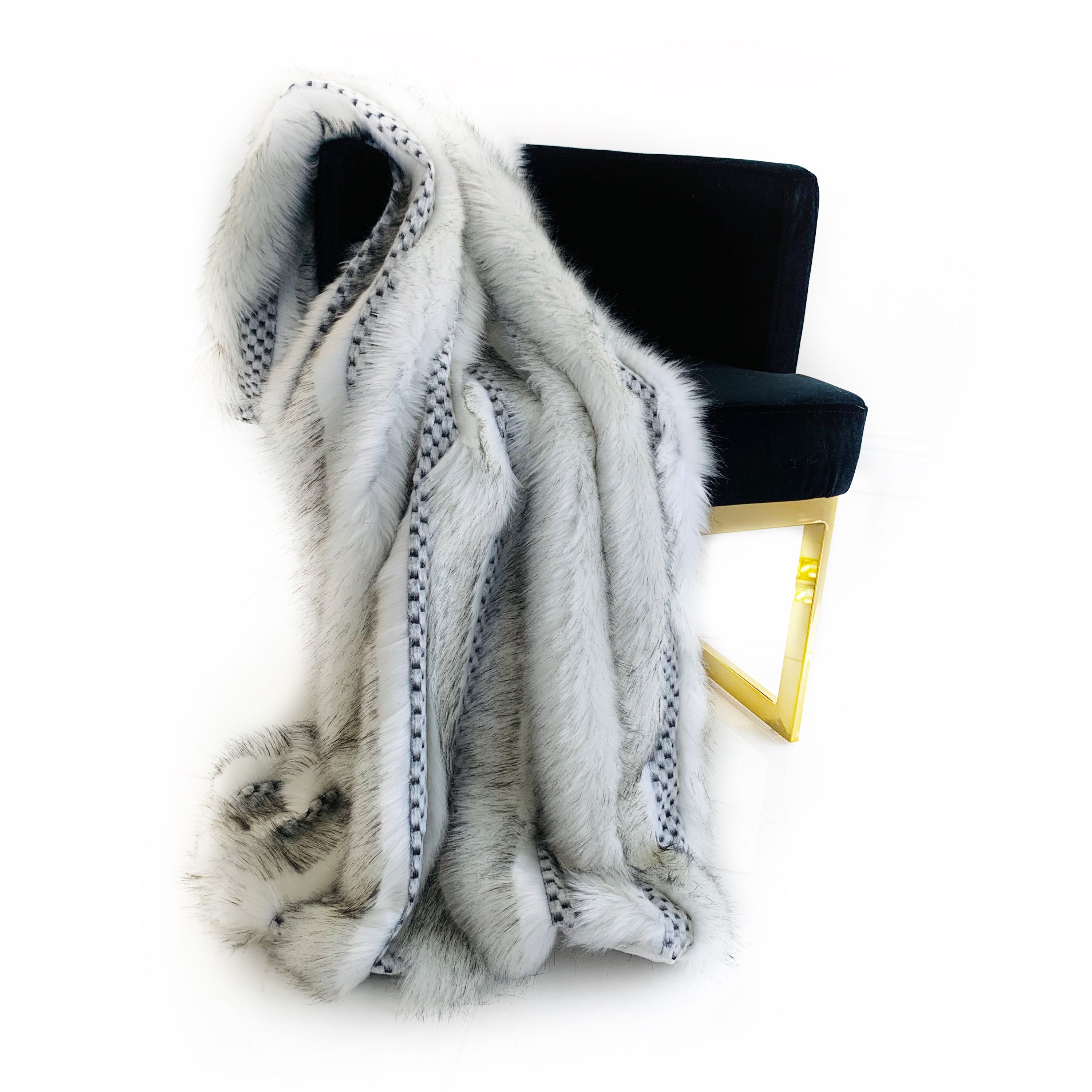 Plutus Off White  Two Tone Feather Faux Fur Luxury Throw Blanket-1