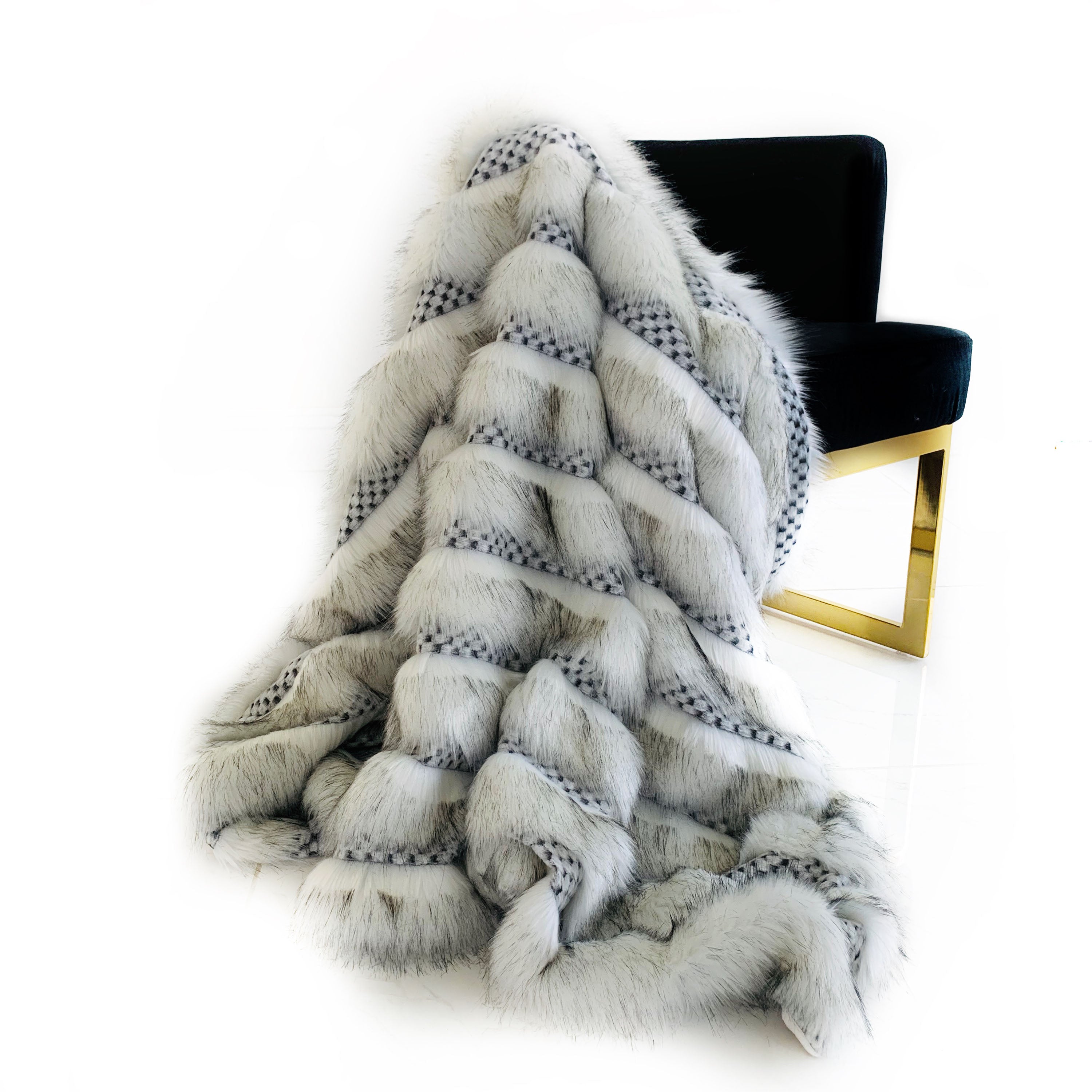 Plutus Off White  Two Tone Feather Faux Fur Luxury Throw Blanket-0