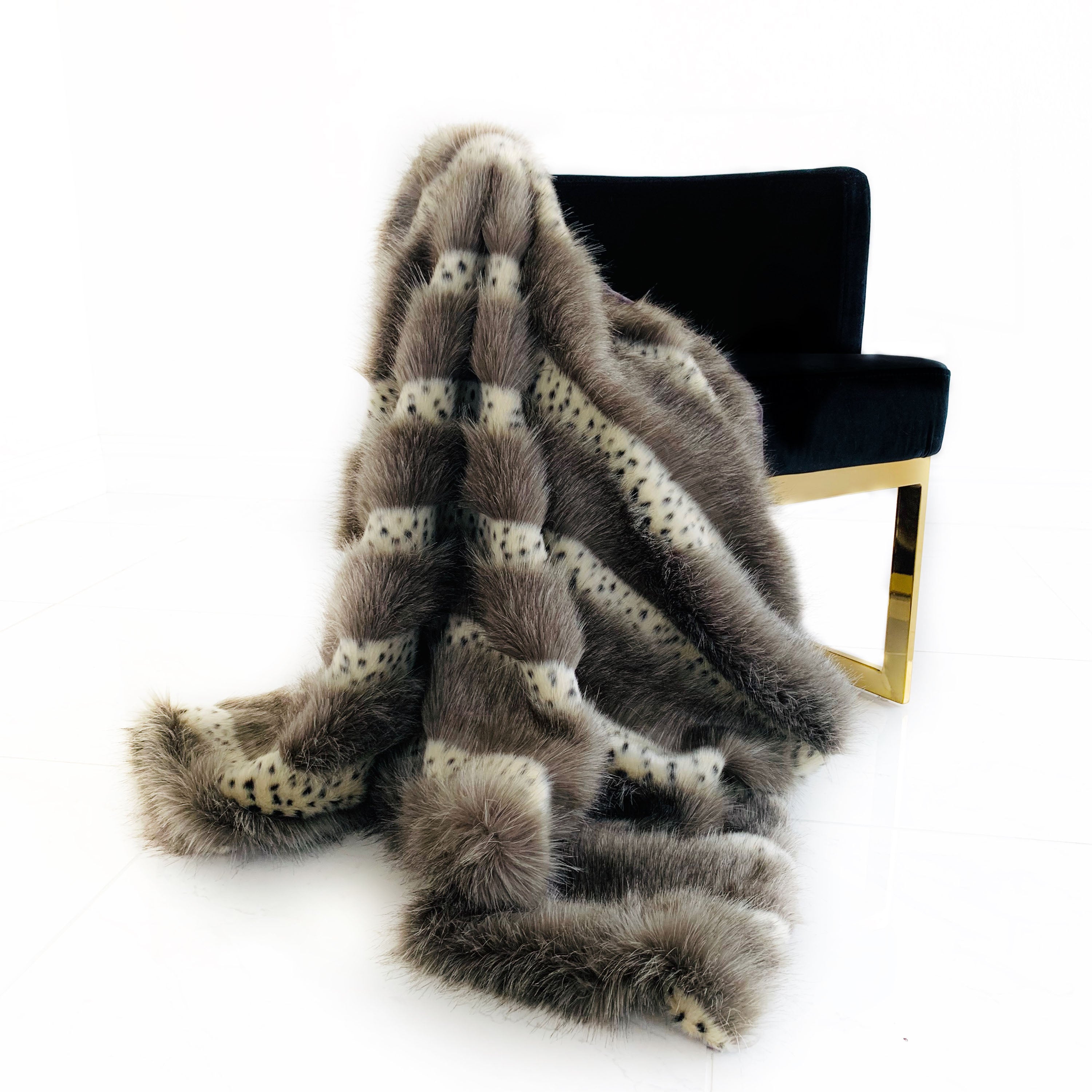 Plutus Gray  Two Tone Feather Faux Fur Luxury Throw Blanket-0