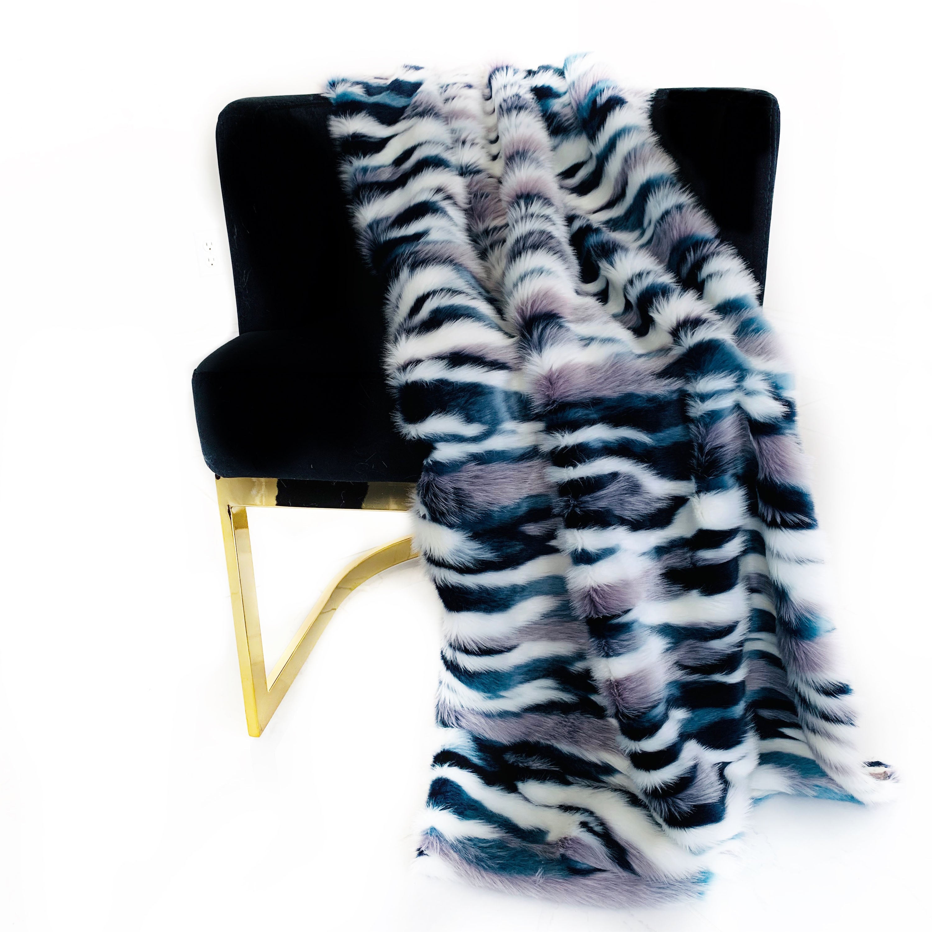 Plutus Blue, Black, White  Fancy Faux Fur Luxury Throw Blanket-1