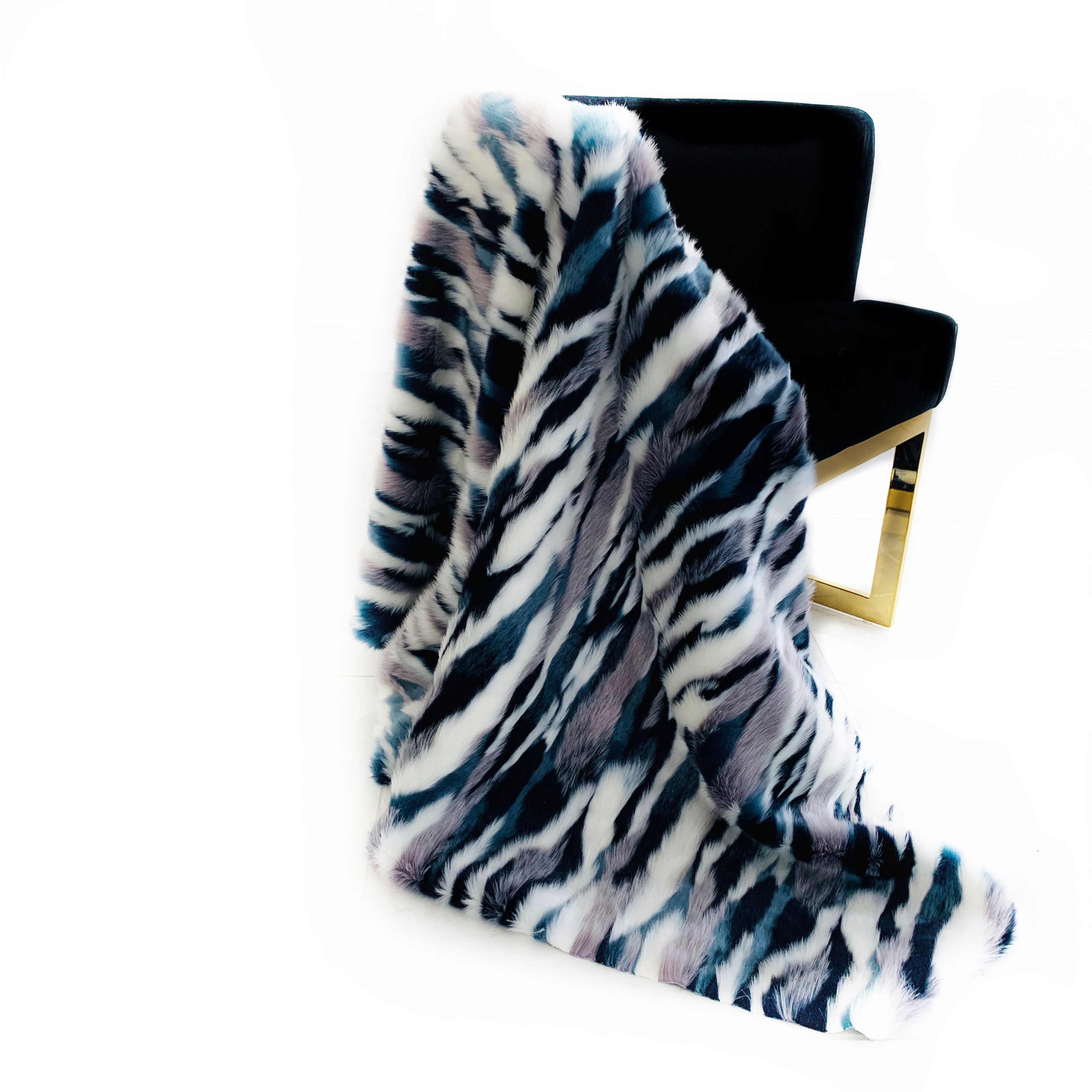 Plutus Blue, Black, White  Fancy Faux Fur Luxury Throw Blanket-0