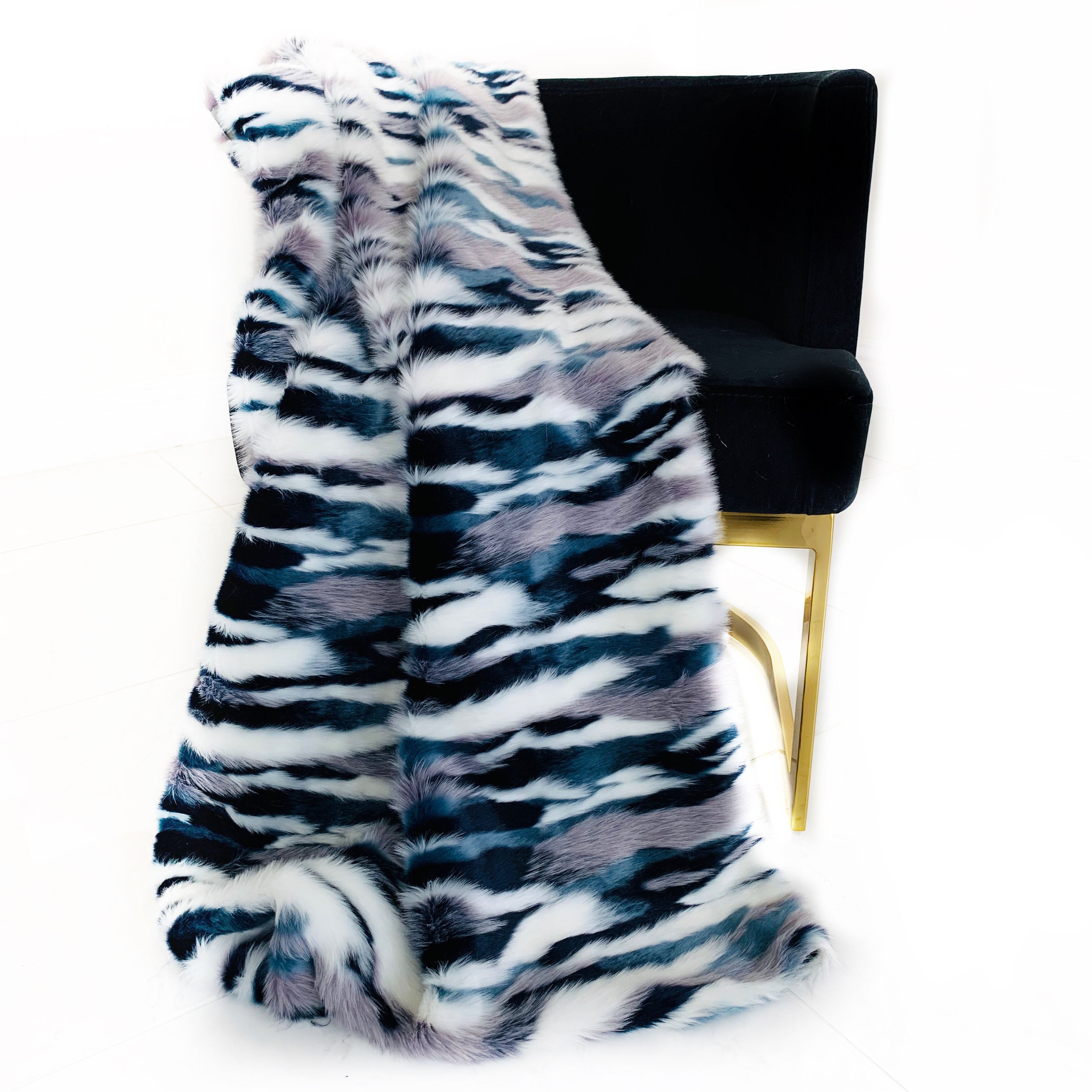 Plutus Blue, Black, White  Fancy Faux Fur Luxury Throw Blanket-2