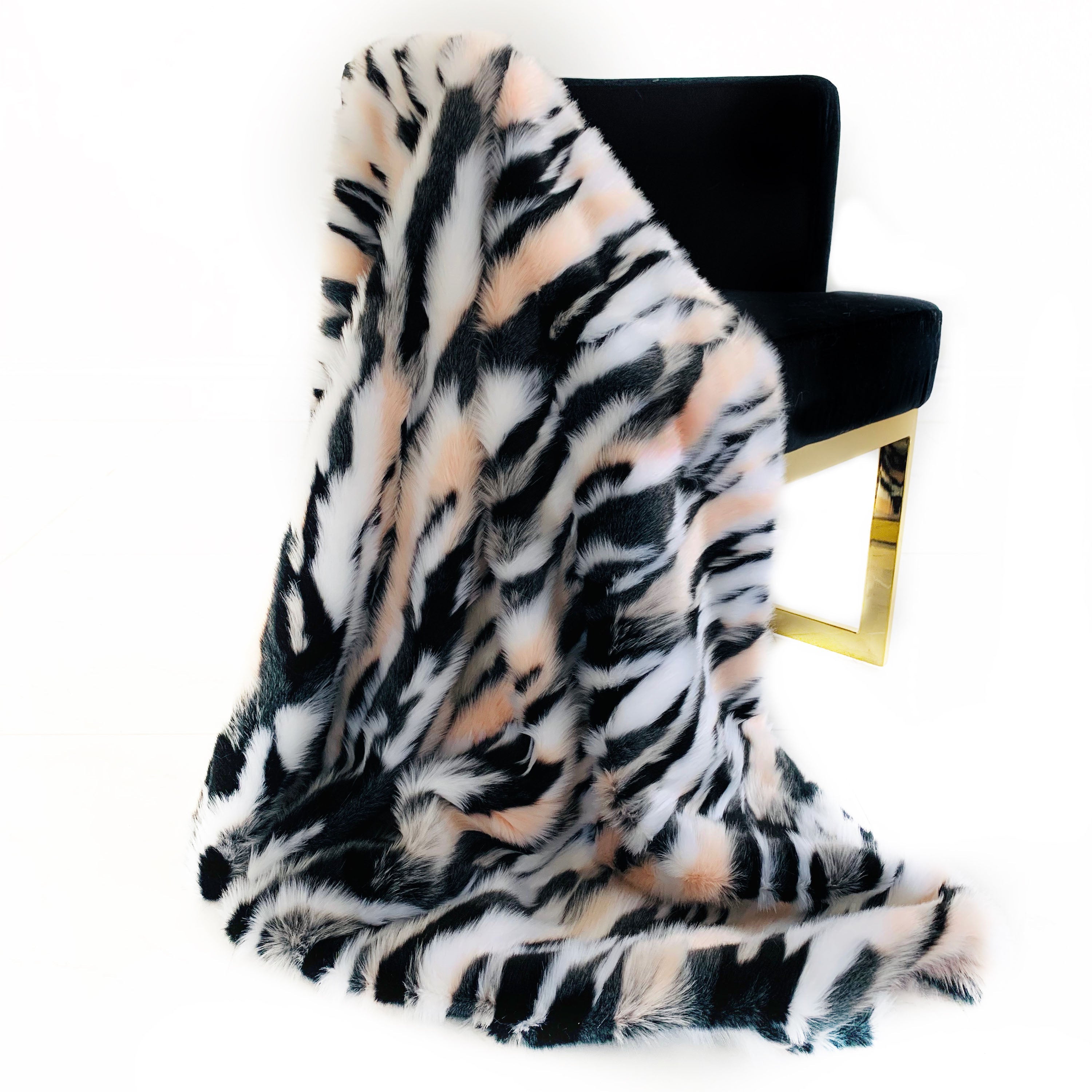 Plutus Black, White, Pink  Fancy Faux Fur Luxury Throw Blanket-0