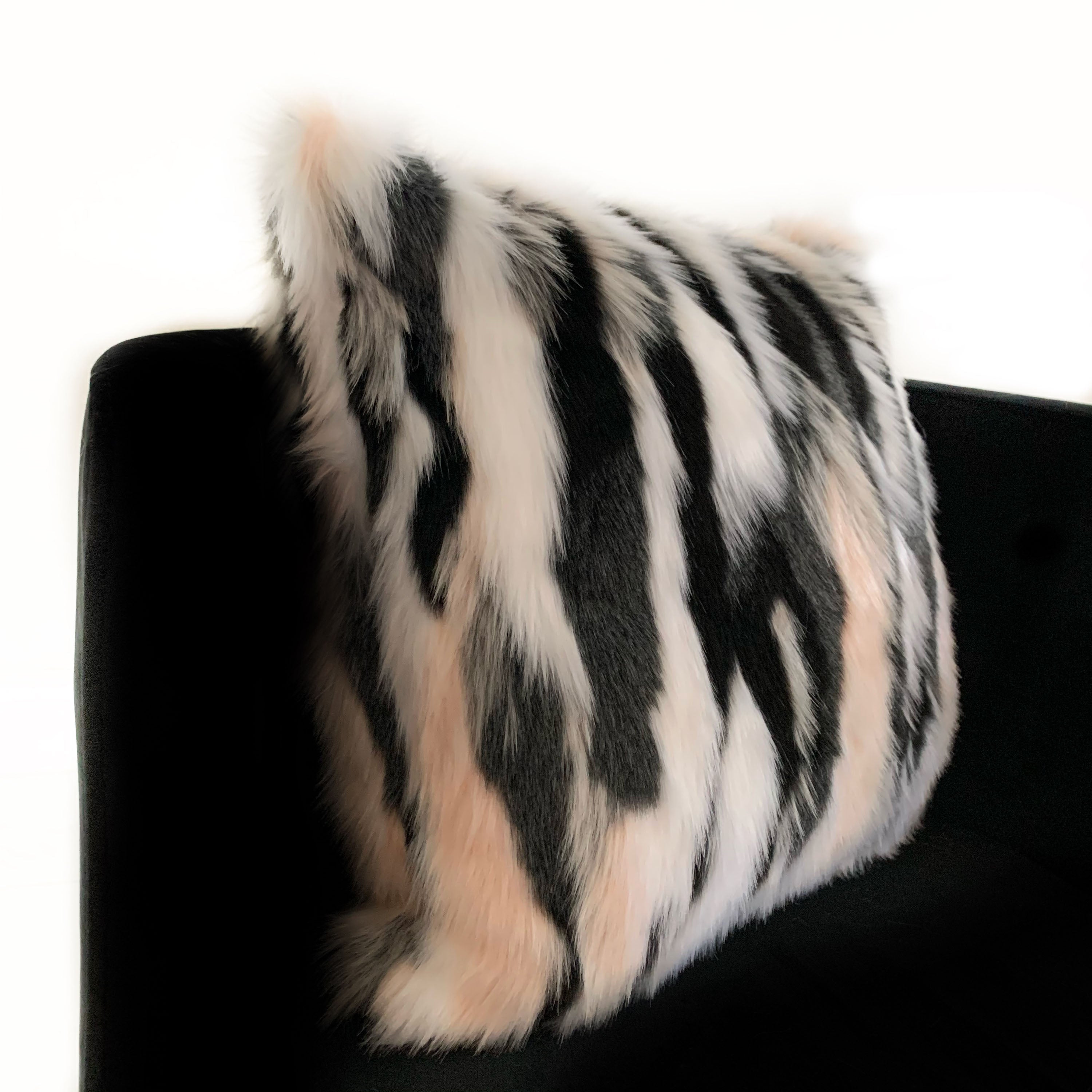 Plutus Black, White, Pink Fancy Animal Faux Fur Luxury Throw Pillow-2