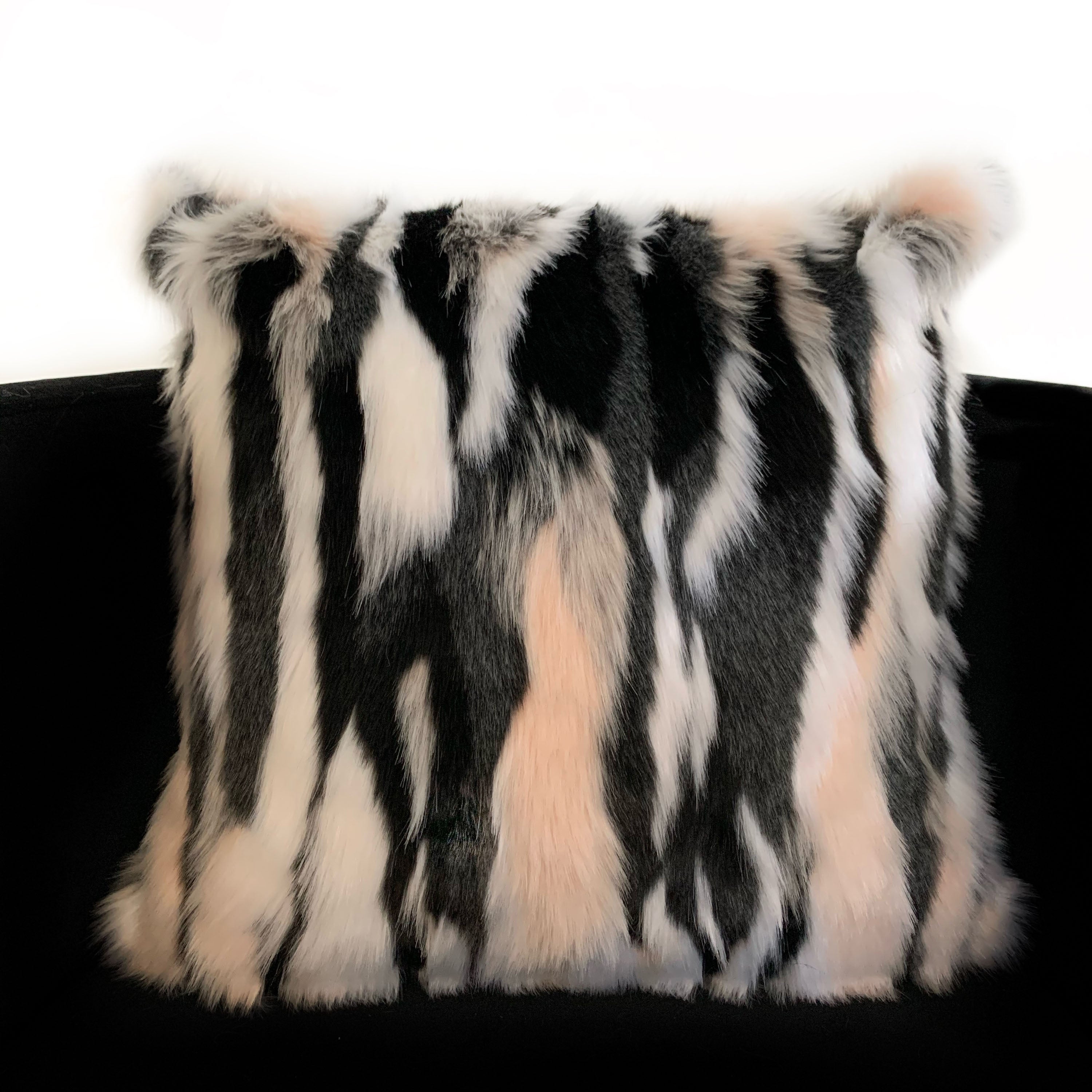 Plutus Black, White, Pink Fancy Animal Faux Fur Luxury Throw Pillow-1