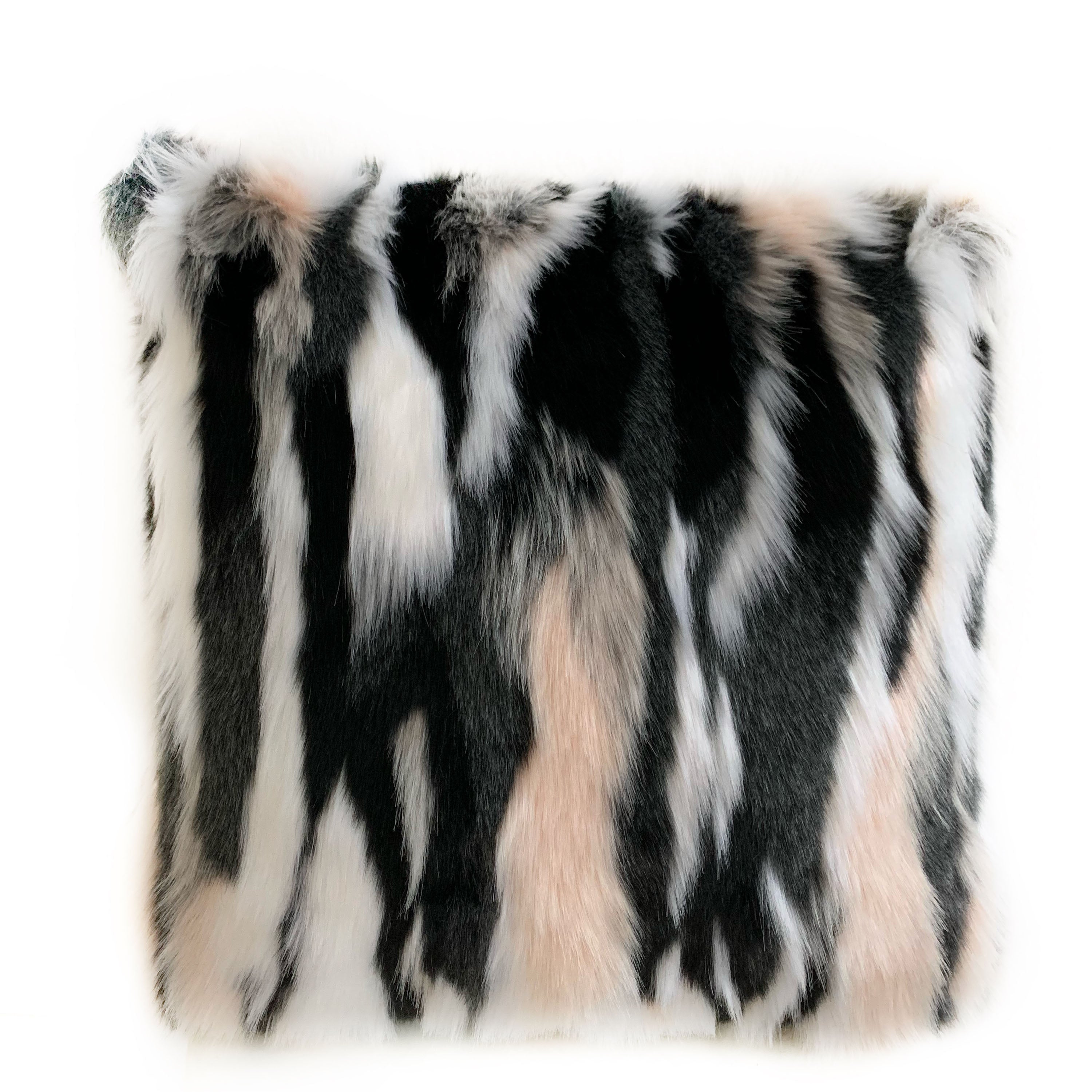 Plutus Black, White, Pink Fancy Animal Faux Fur Luxury Throw Pillow-0