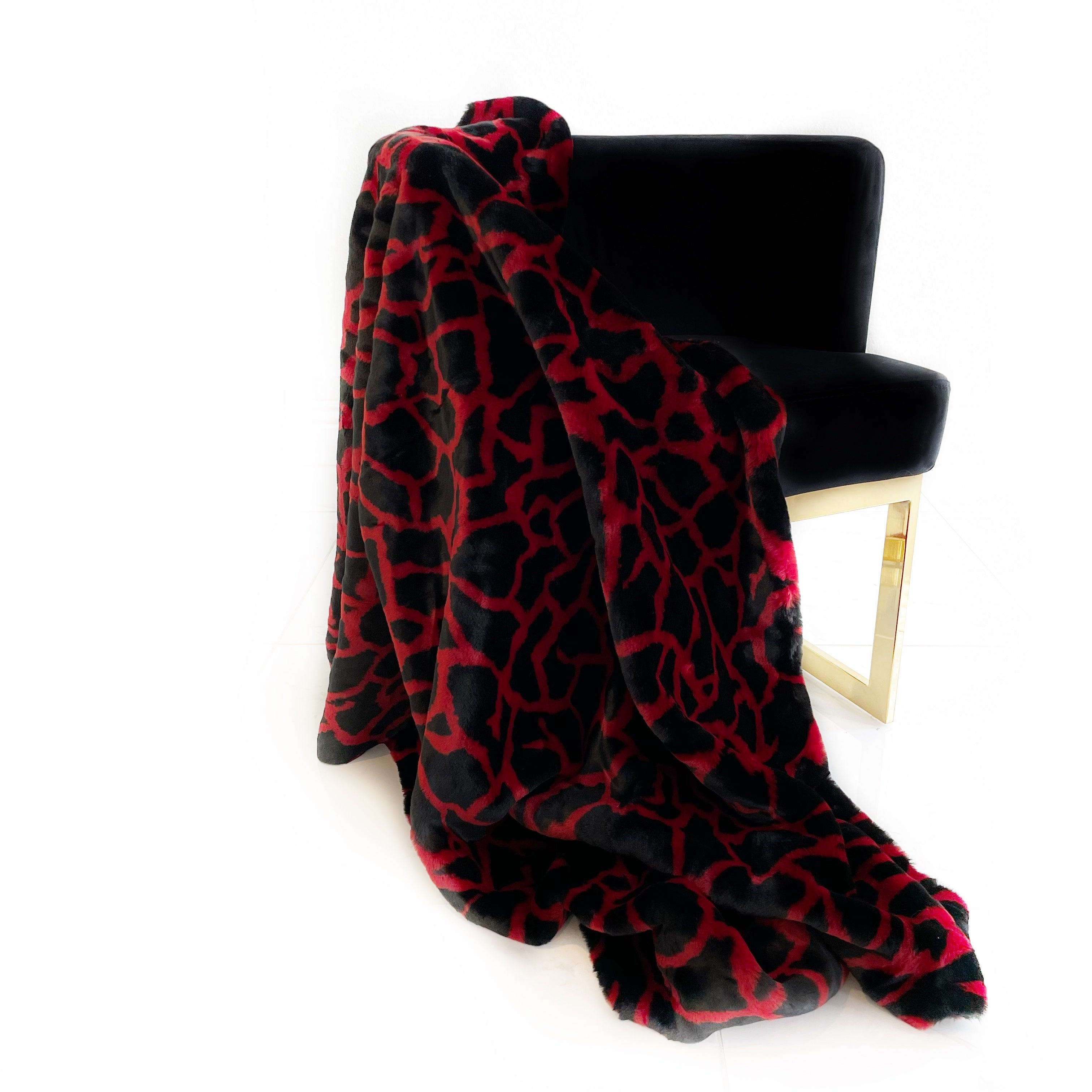 Plutus Red Black Plush Faux Fur Luxury Throw Blanket-2