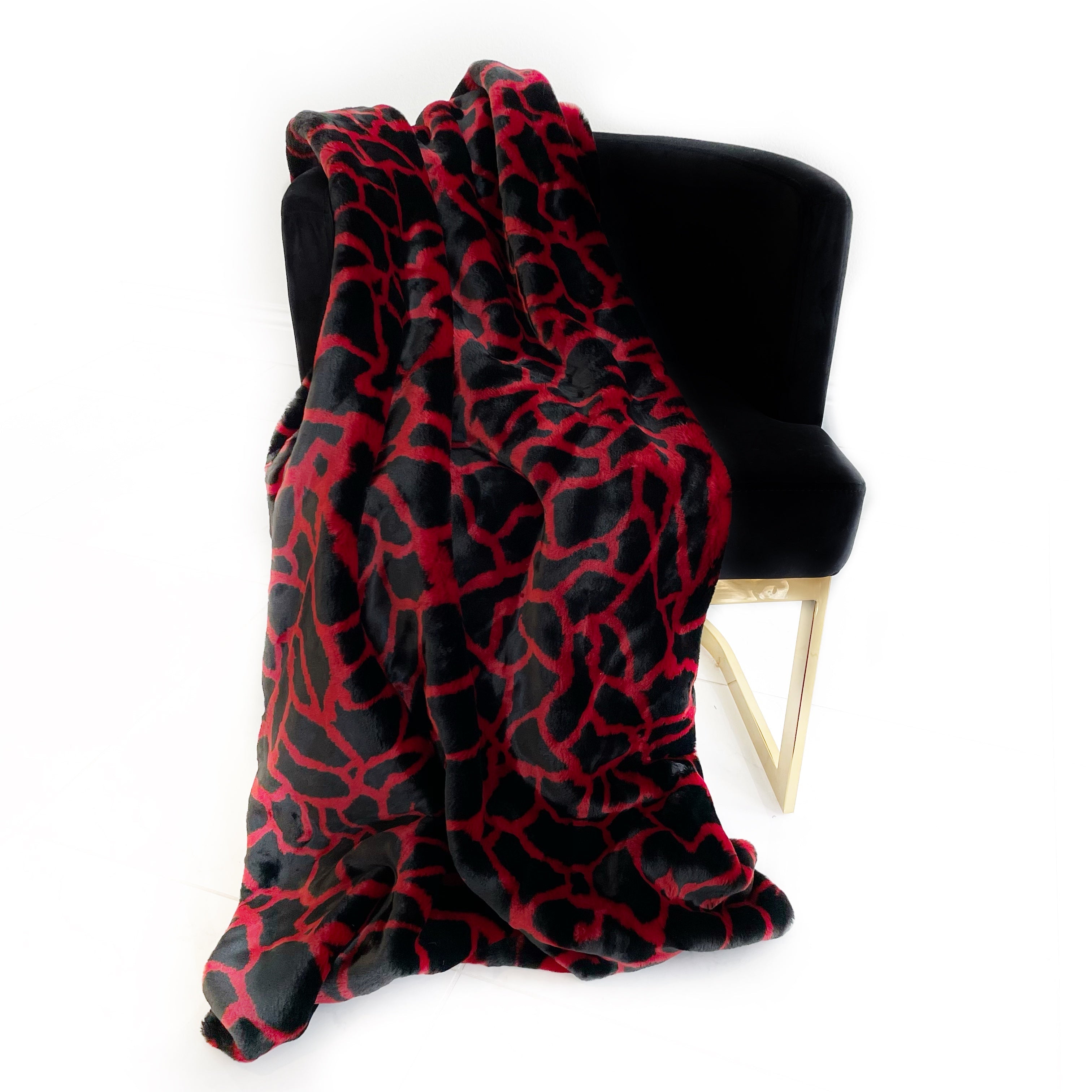 Plutus Red Black Plush Faux Fur Luxury Throw Blanket-0