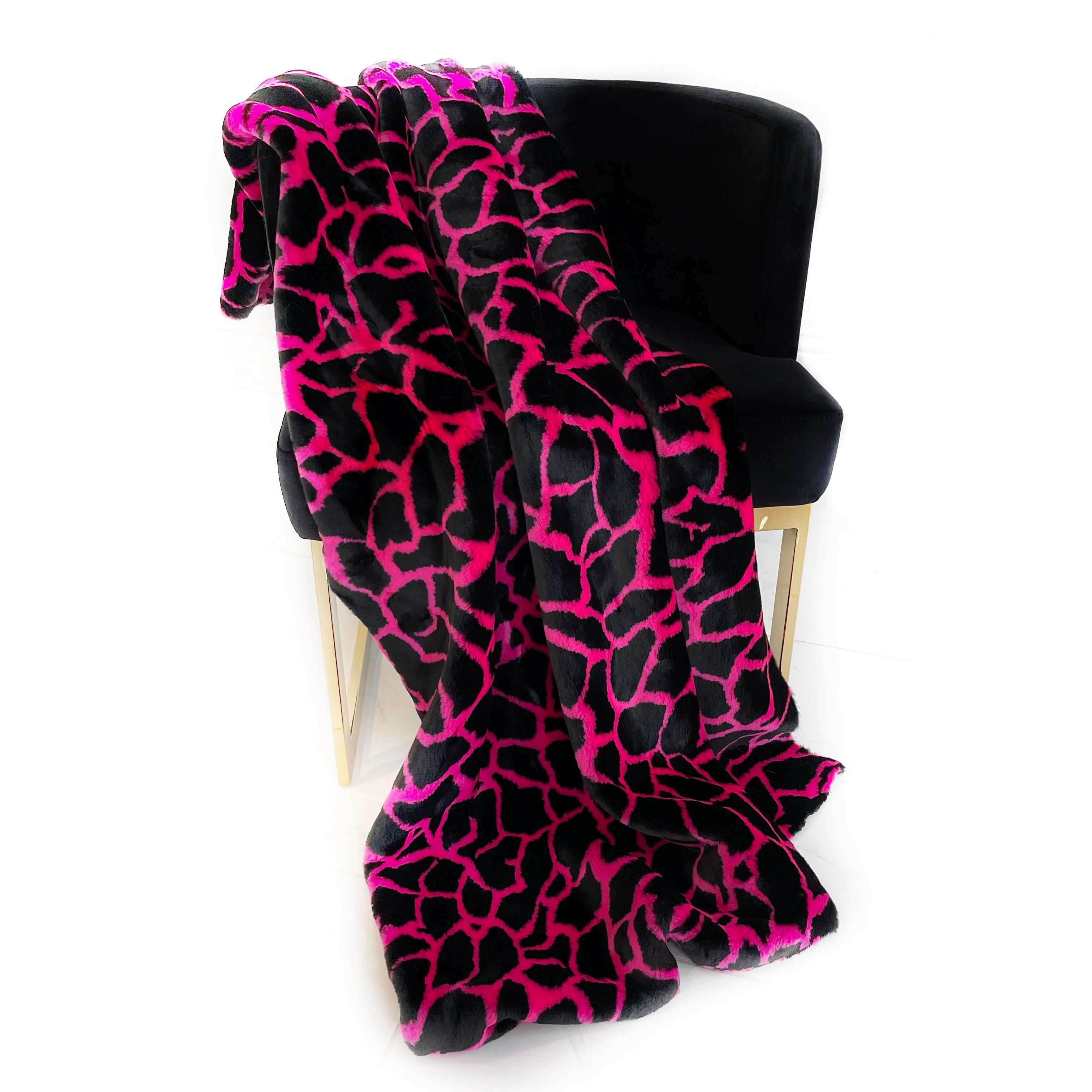 Plutus Pink Black Plush Faux Fur Luxury Throw Blanket-2