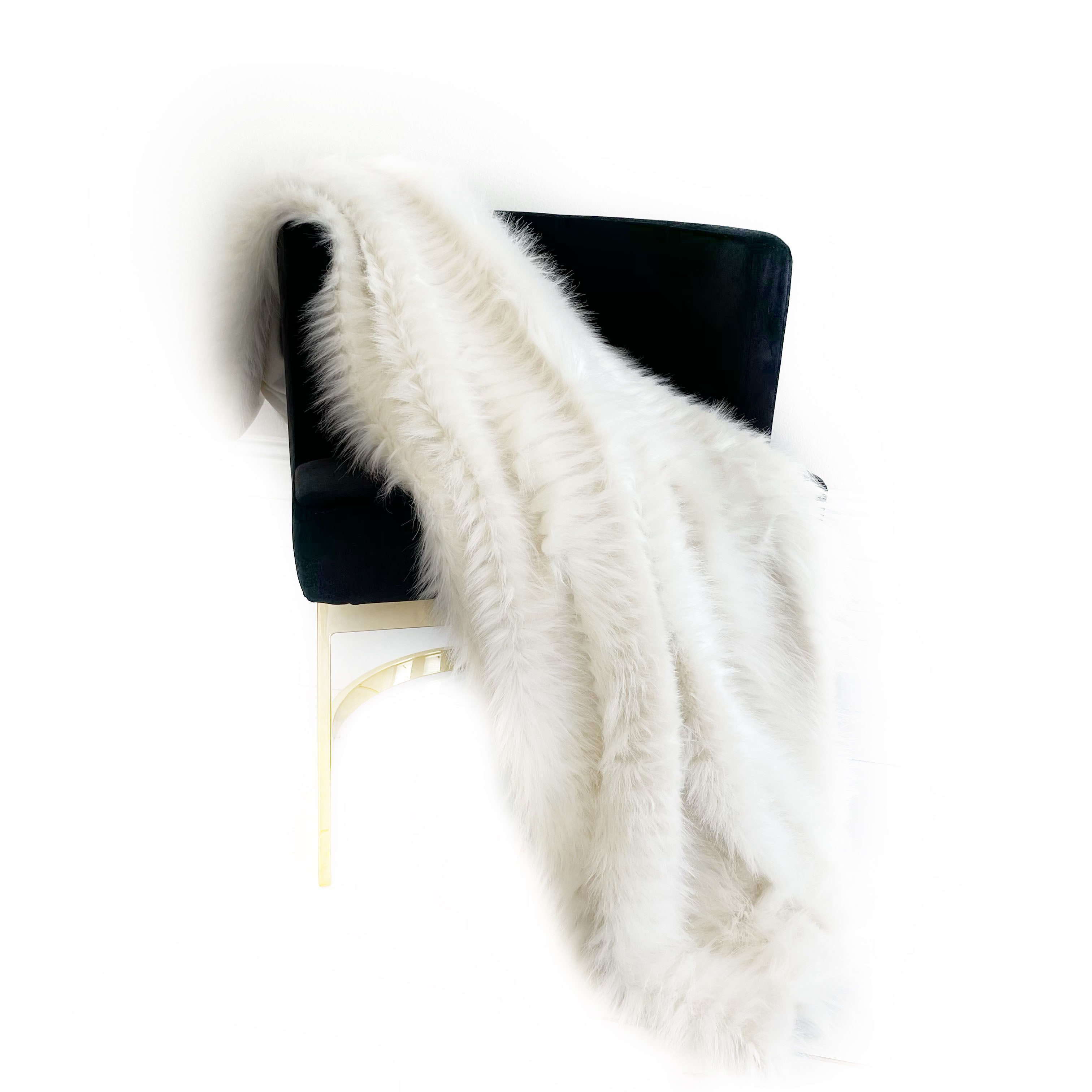 Plutus Off White Exotic Ostrich Feather Faux Fur Luxury Throw Blanket-2