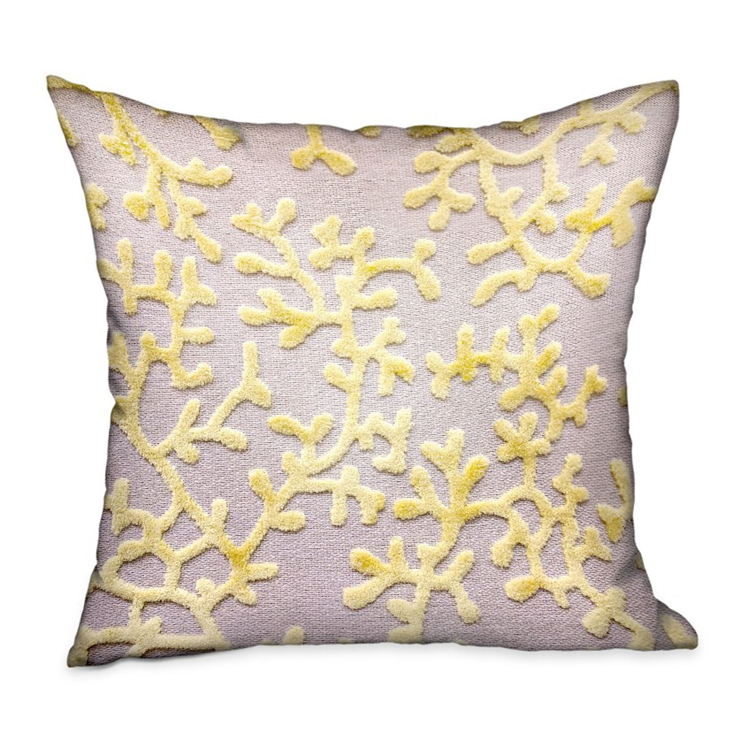 Lemon Reef Yellow, Cream Floral Luxury Throw Pillow-0