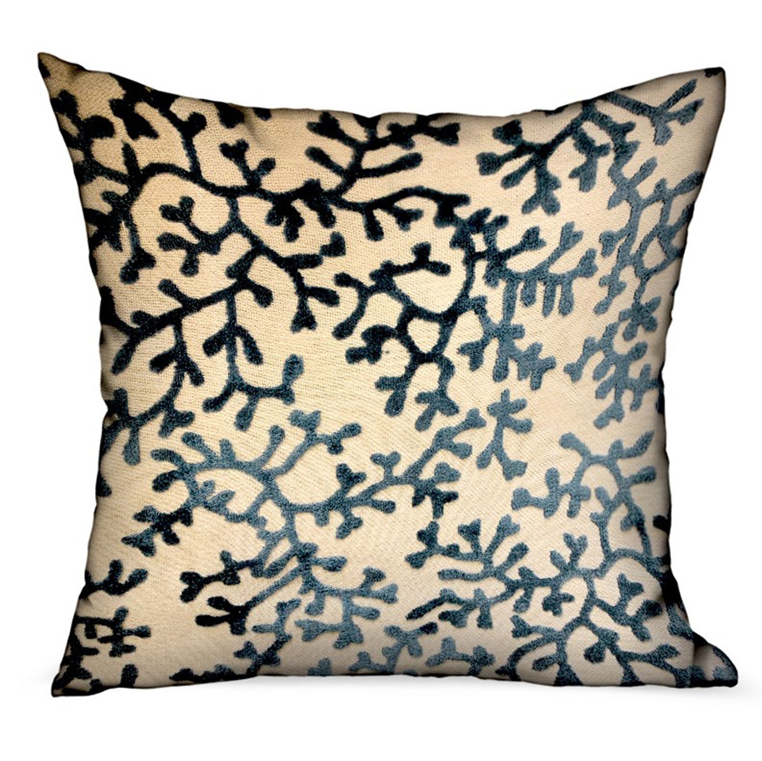 Deep Blue Reef Blue, cream Floral Luxury Throw Pillow-0