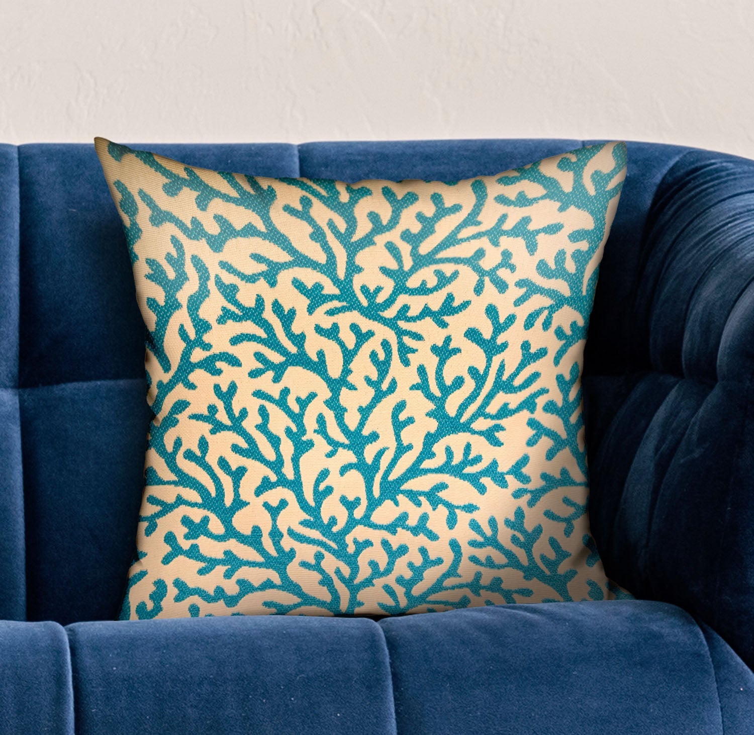 Marlin Vines Blue, cream Floral Luxury Throw Pillow-1