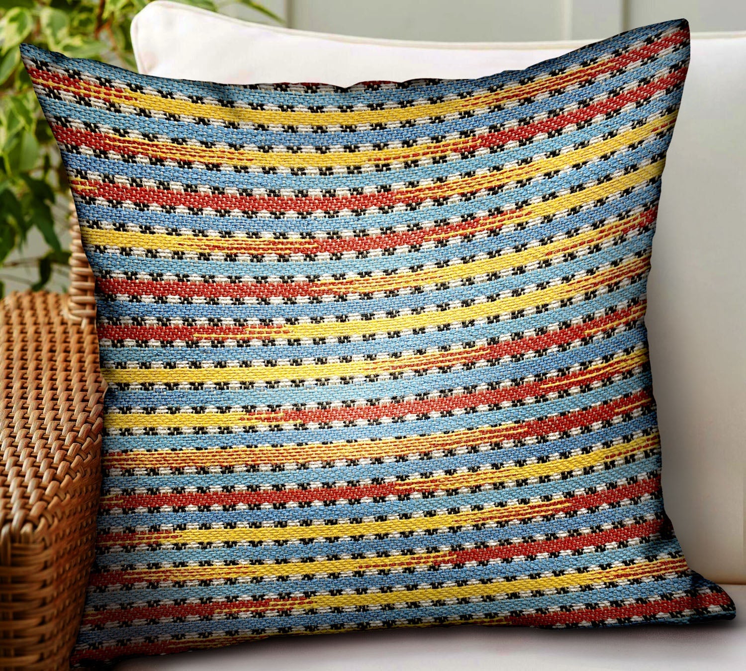 Vivid Stripe Red, Blue, Yellow Stripes Luxury Outdoor/Indoor Throw Pillow-1