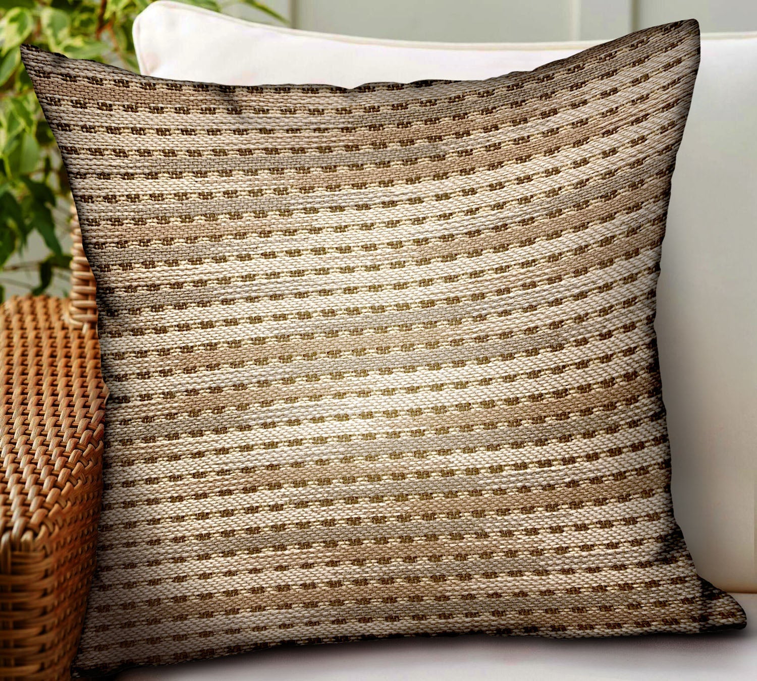 Tawny Edge Brown Stripes Luxury Outdoor/Indoor Throw Pillow-1