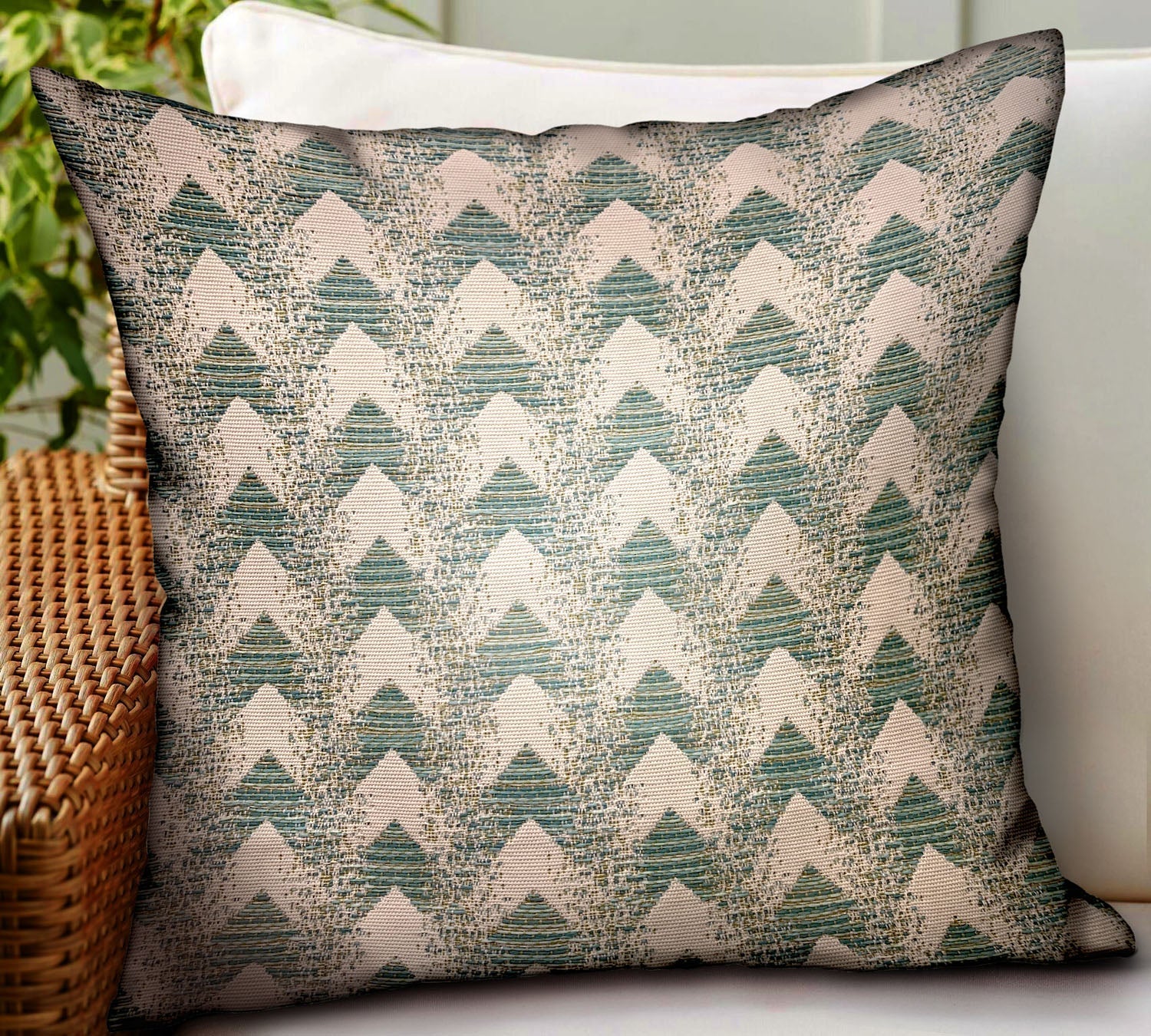 Forest Jade Sea Green Chevron Luxury Outdoor/Indoor Throw Pillow-1