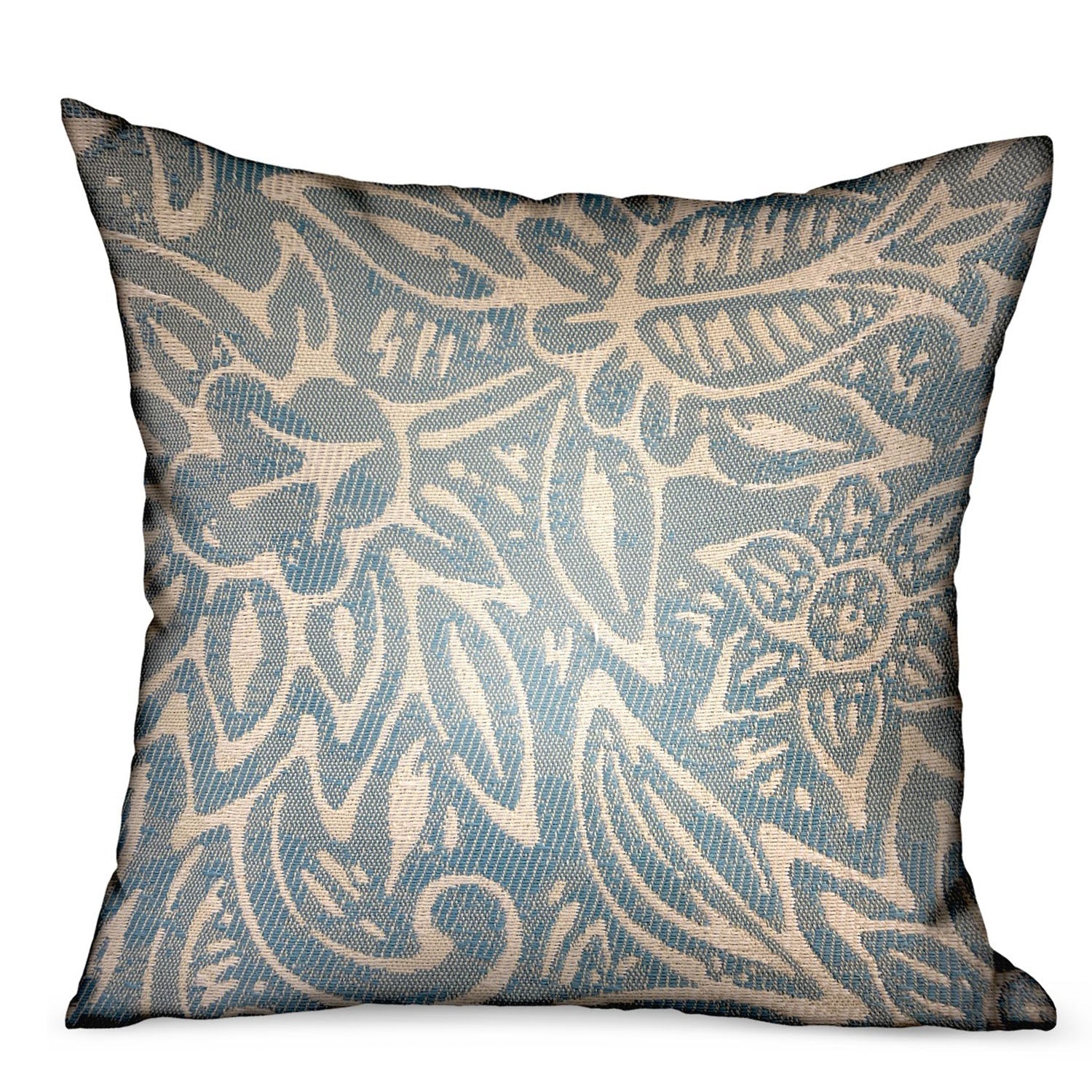 Serene Oasis Blue, Cream Floral Luxury Outdoor/Indoor Throw Pillow-0