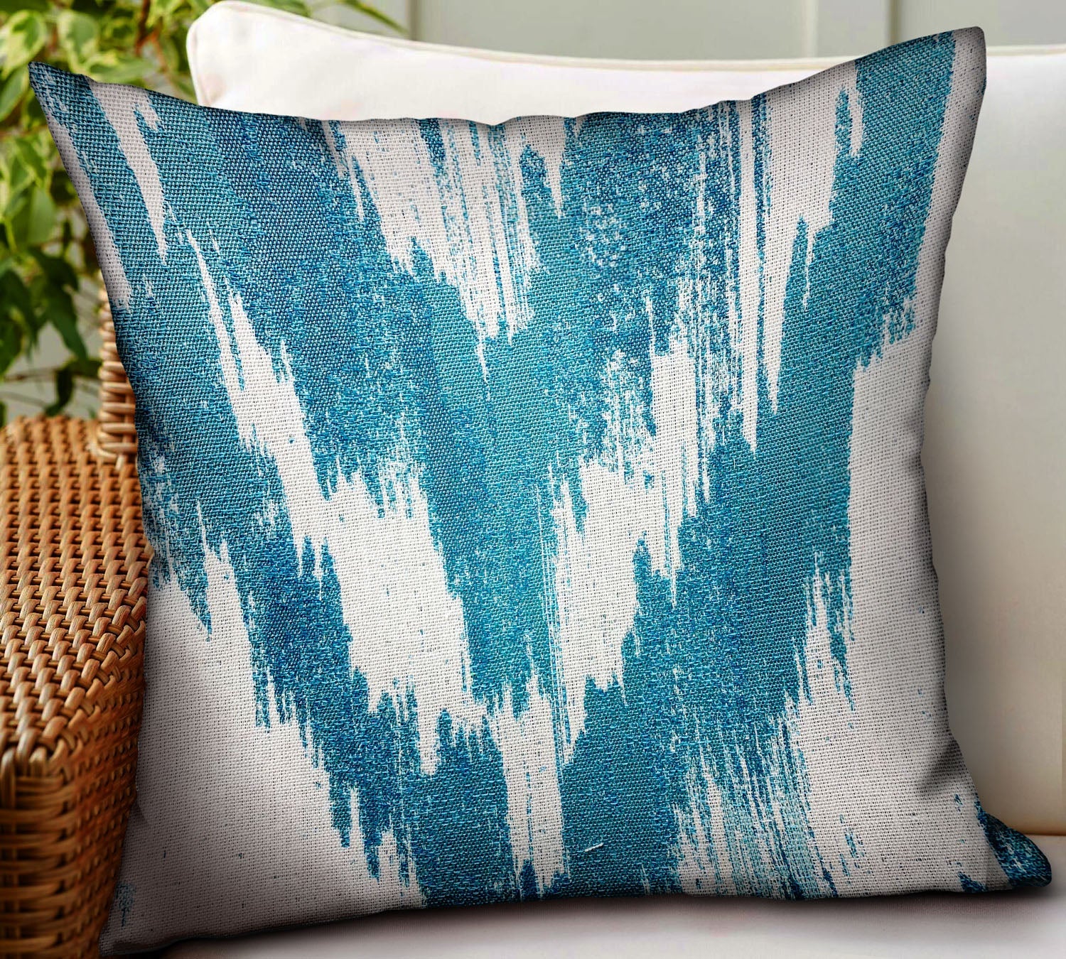 Teal Avalanche Blue Ikat Luxury Outdoor/Indoor Throw Pillow-1