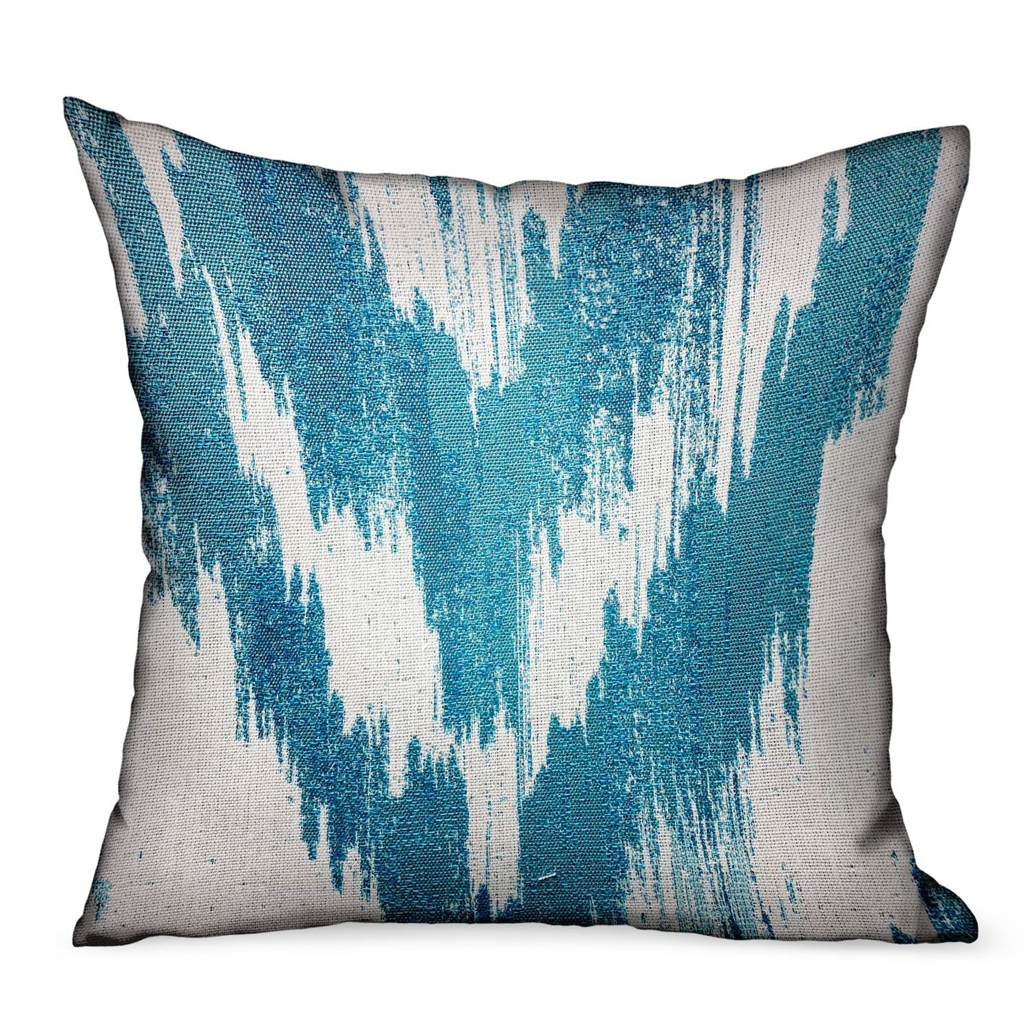 Teal Avalanche Blue Ikat Luxury Outdoor/Indoor Throw Pillow-0