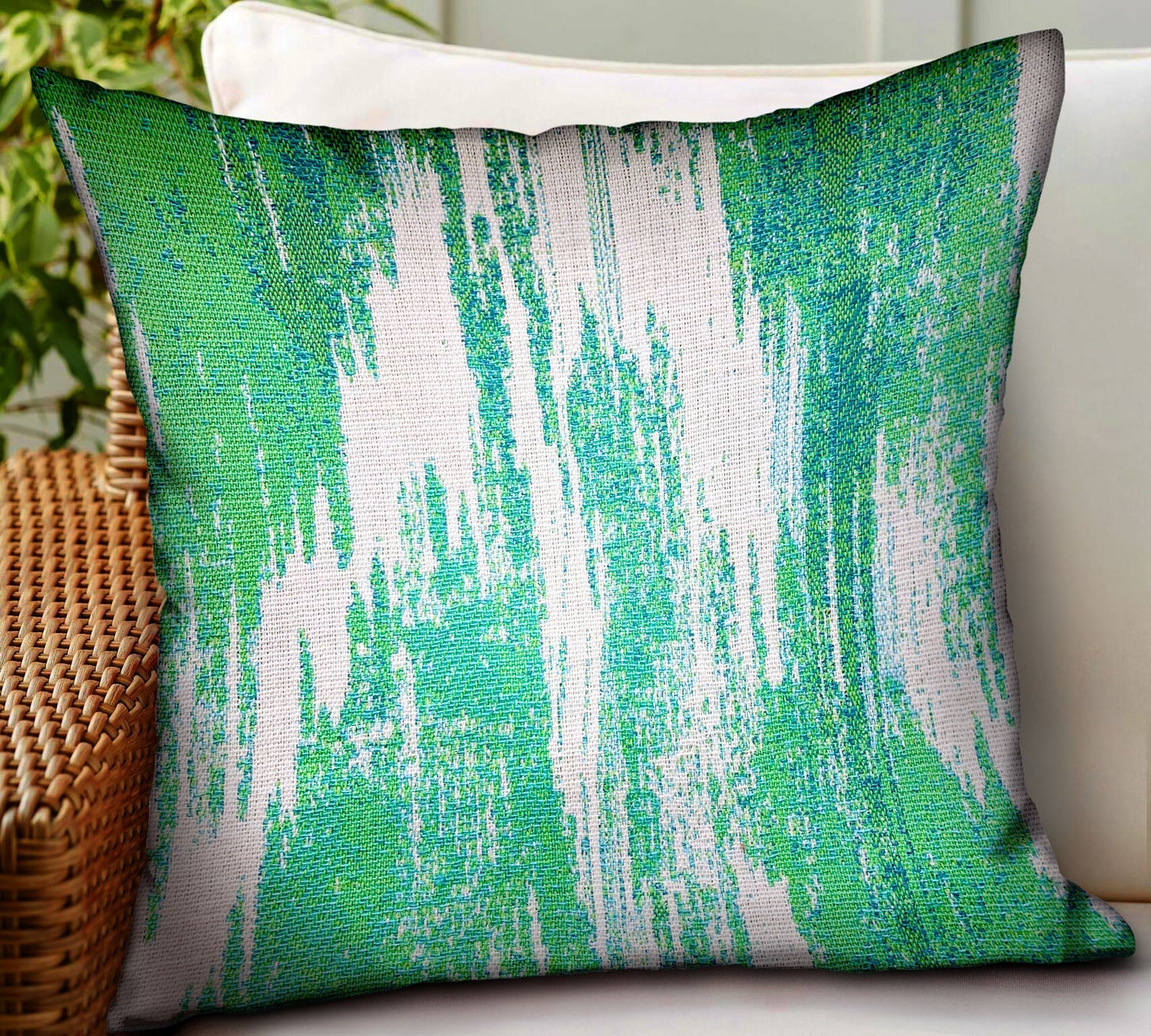 Green Avalanche Green Ikat Luxury Outdoor/Indoor Throw Pillow-1