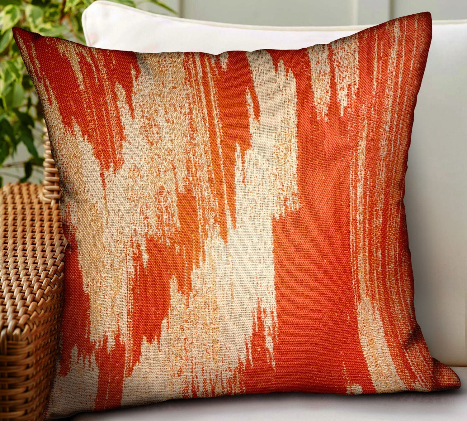 Tangelo Avalanche Orange Ikat Luxury Outdoor/Indoor Throw Pillow-1