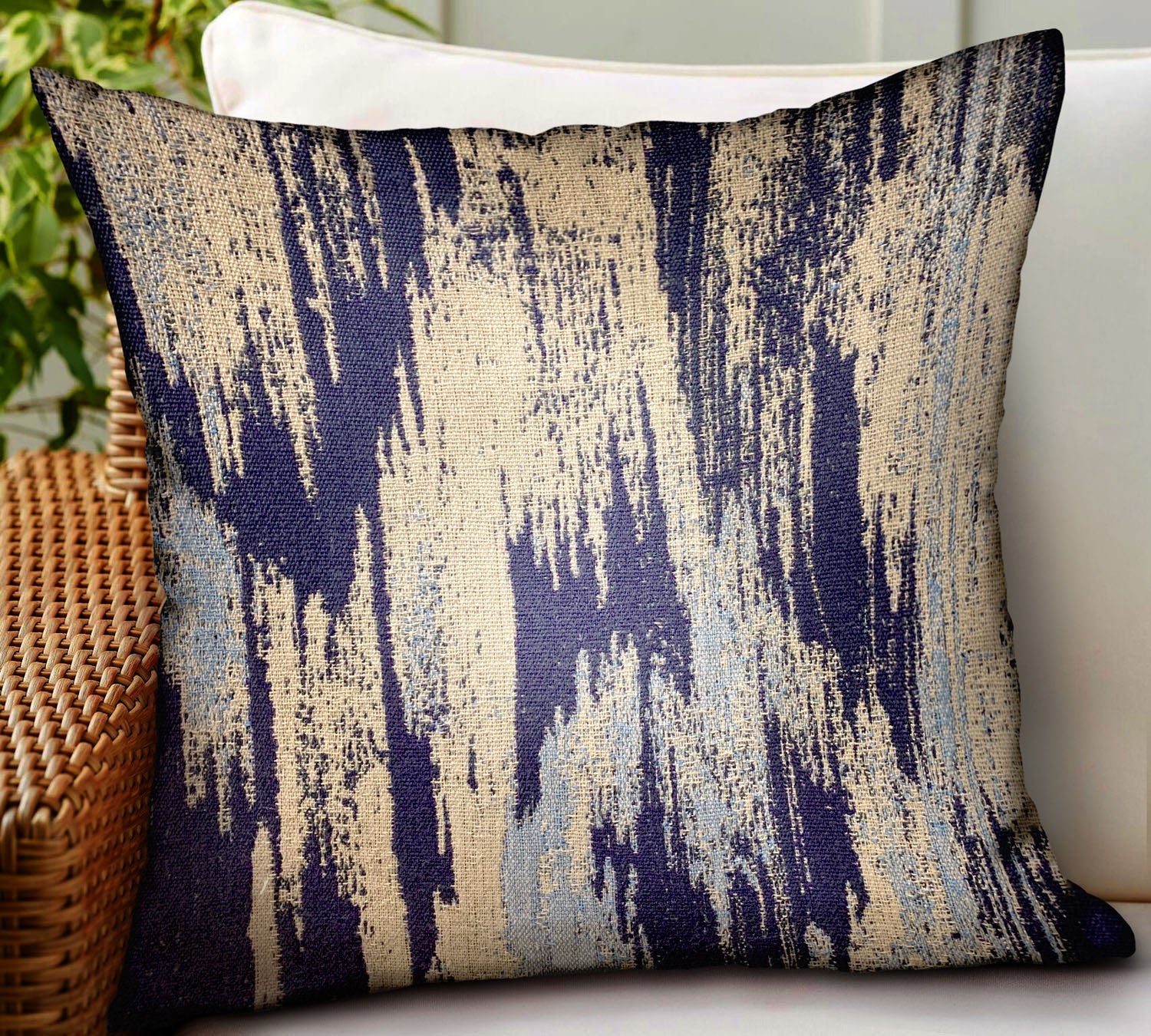 Ocean Avalanche Blue Ikat Luxury Outdoor/Indoor Throw Pillow-1