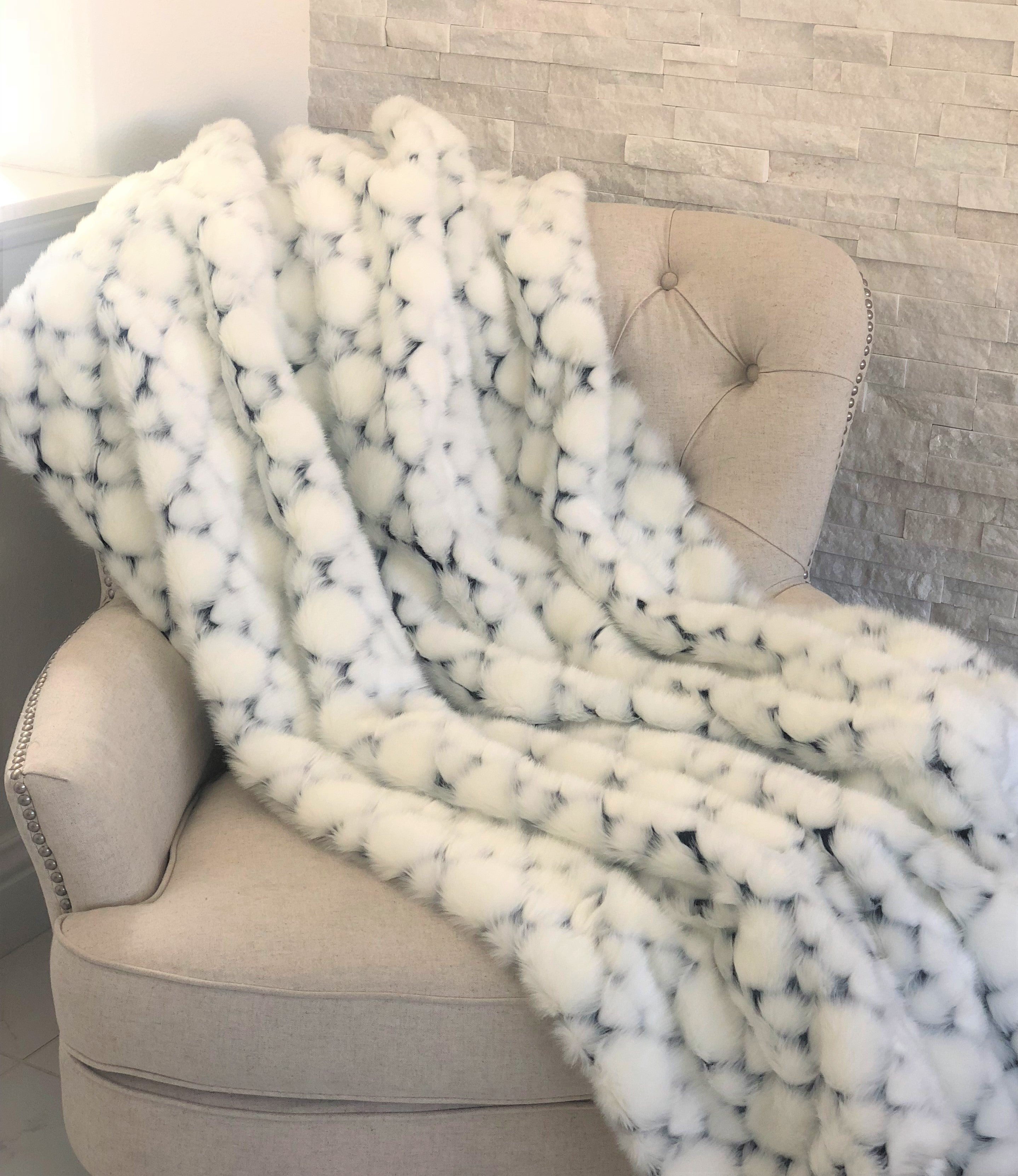 White with Black Shades Faux Fur Snow Luxury Throw-1