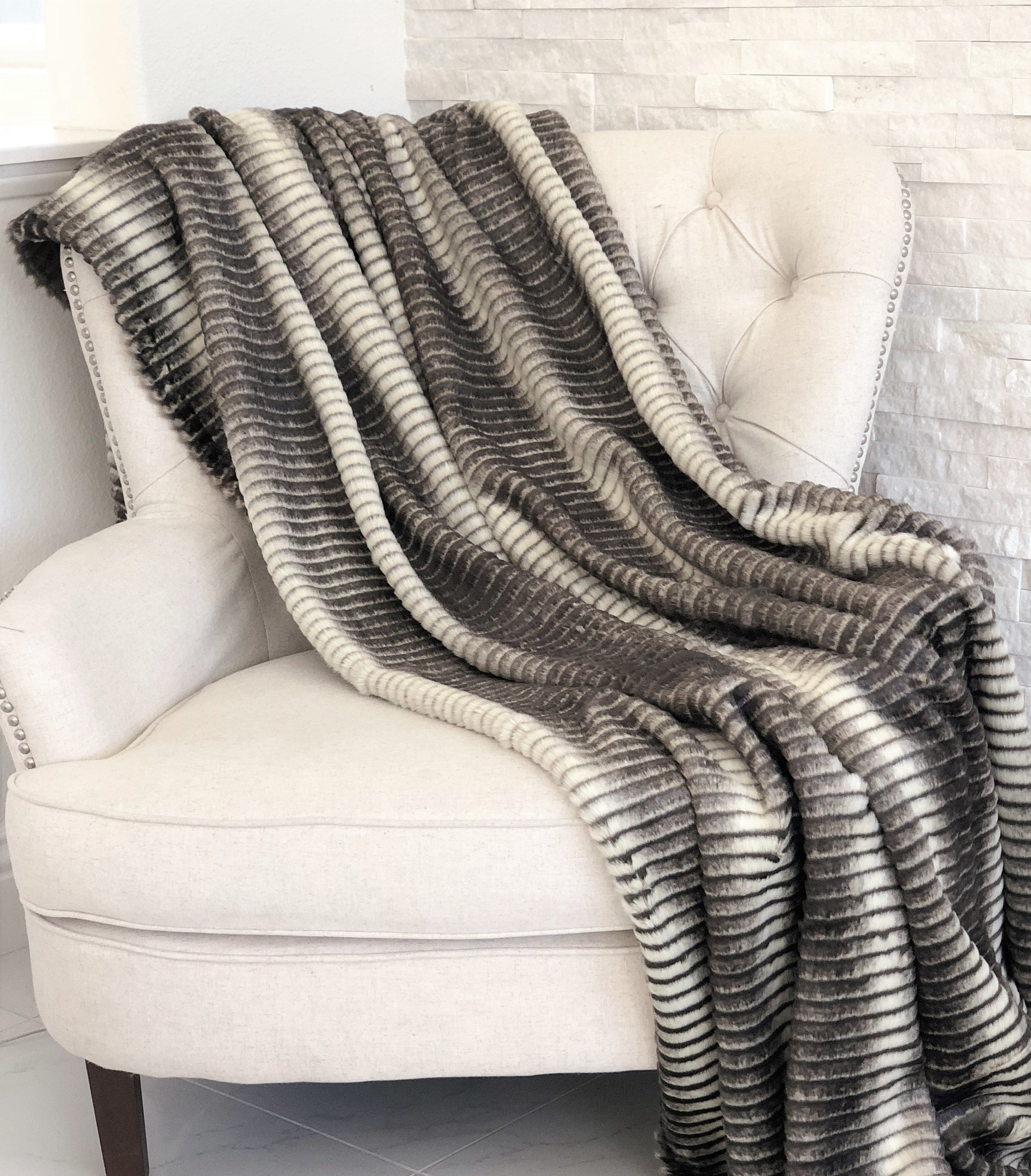 Gray and Taupe Faux Fur Luxury Throw-1