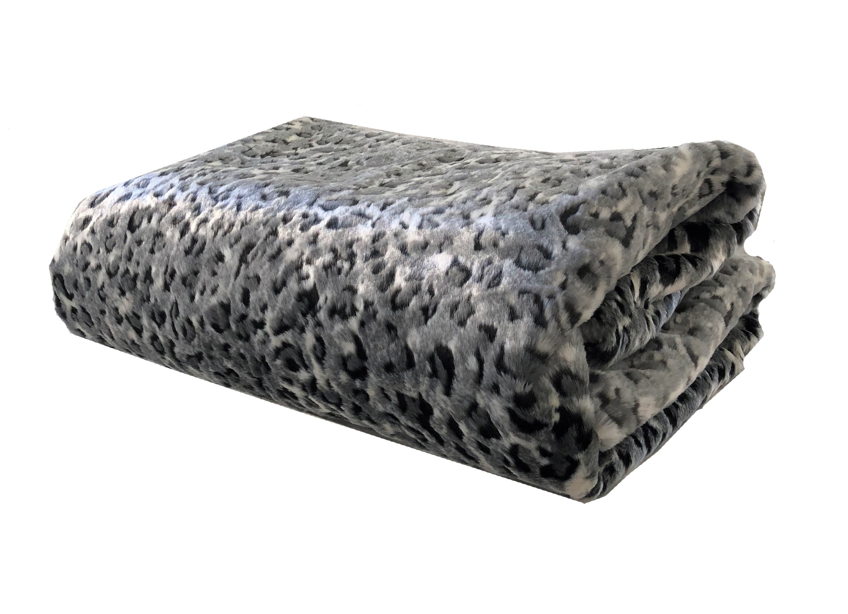 Snow Leopard Faux Fur Gray Luxury Throw-0