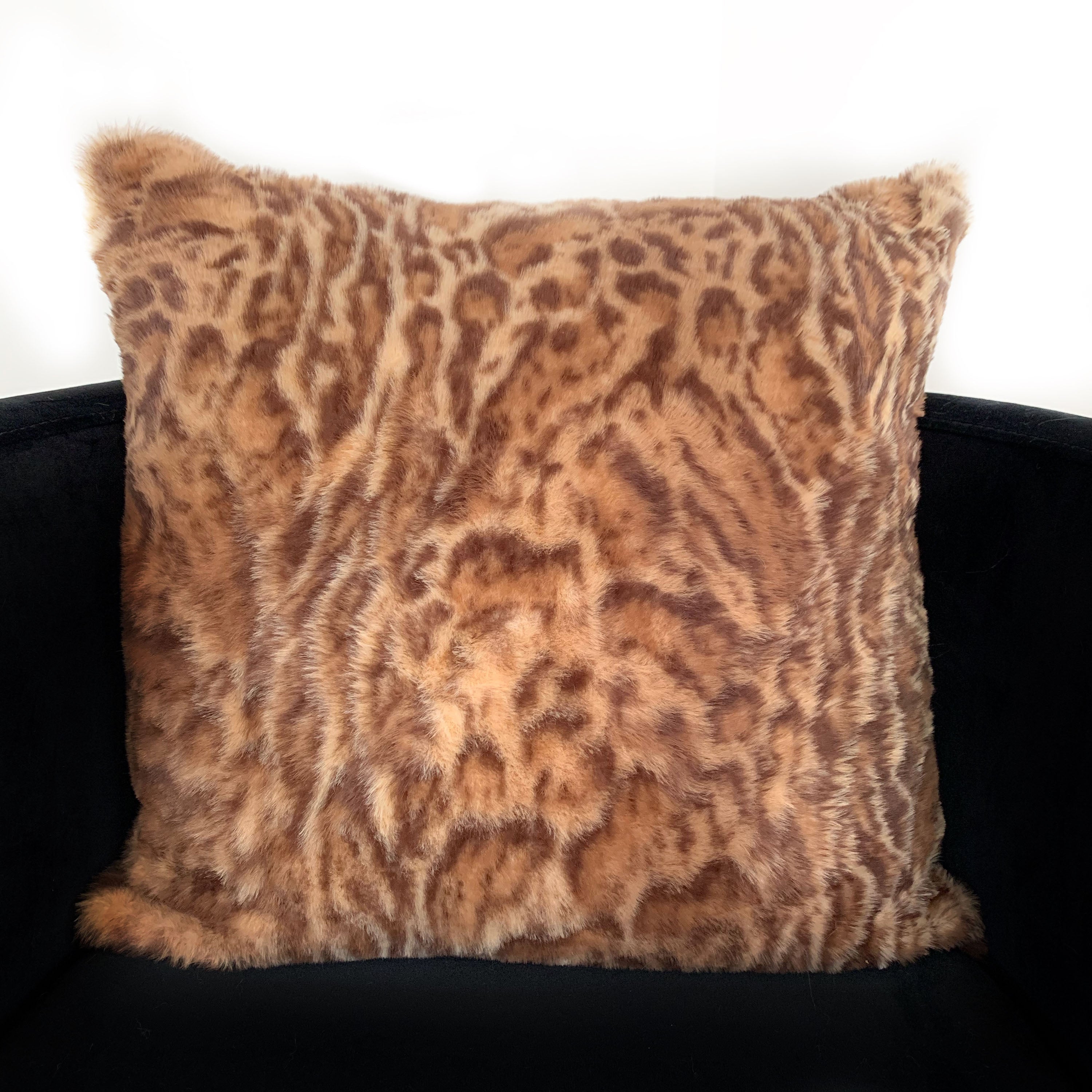 Plutus Brown, Beige Jungle Cat Animal Faux Fur Luxury Throw Pillow-1