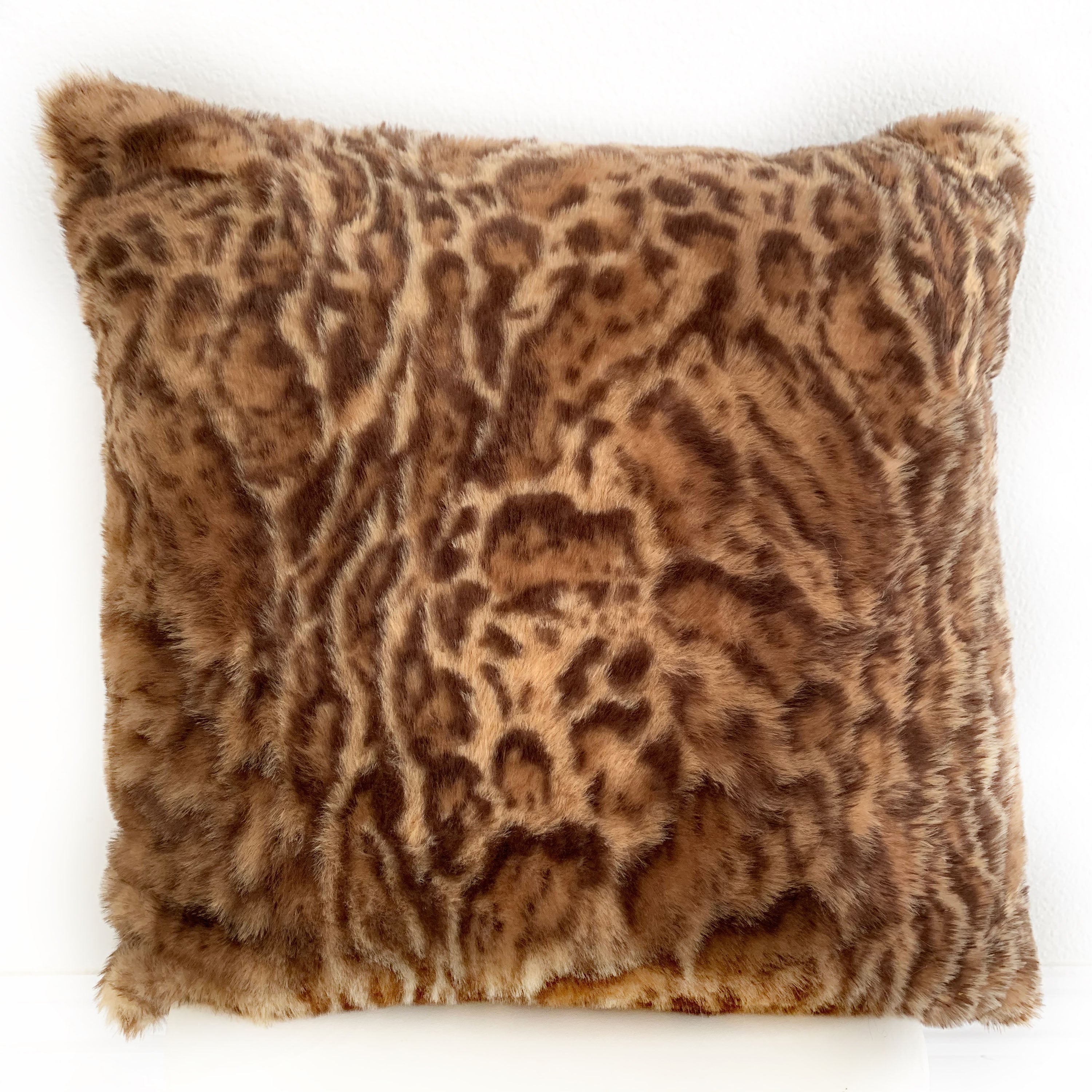 Plutus Brown, Beige Jungle Cat Animal Faux Fur Luxury Throw Pillow-0