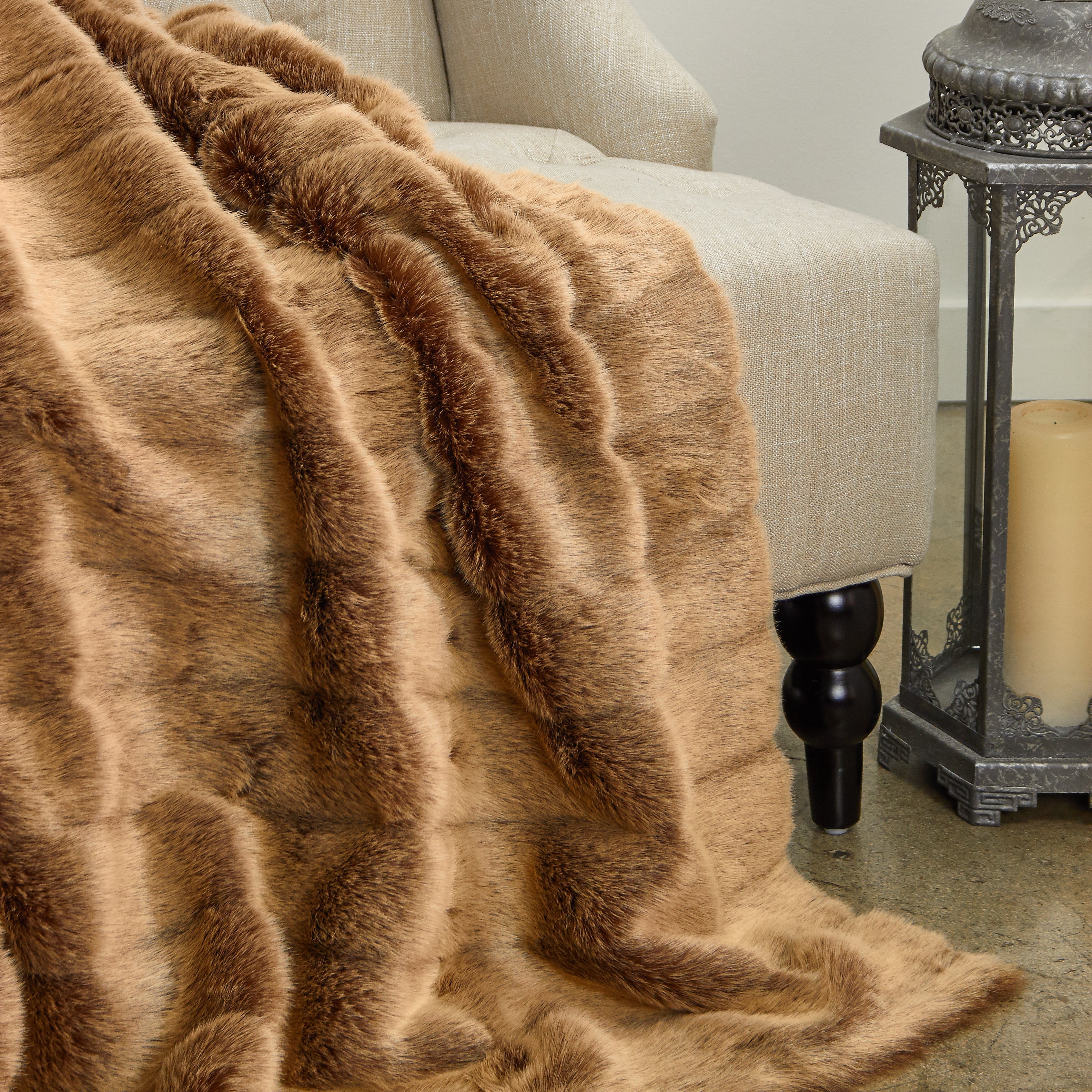 Frost Mink Light Brown Faux Fur Luxury Throw-1