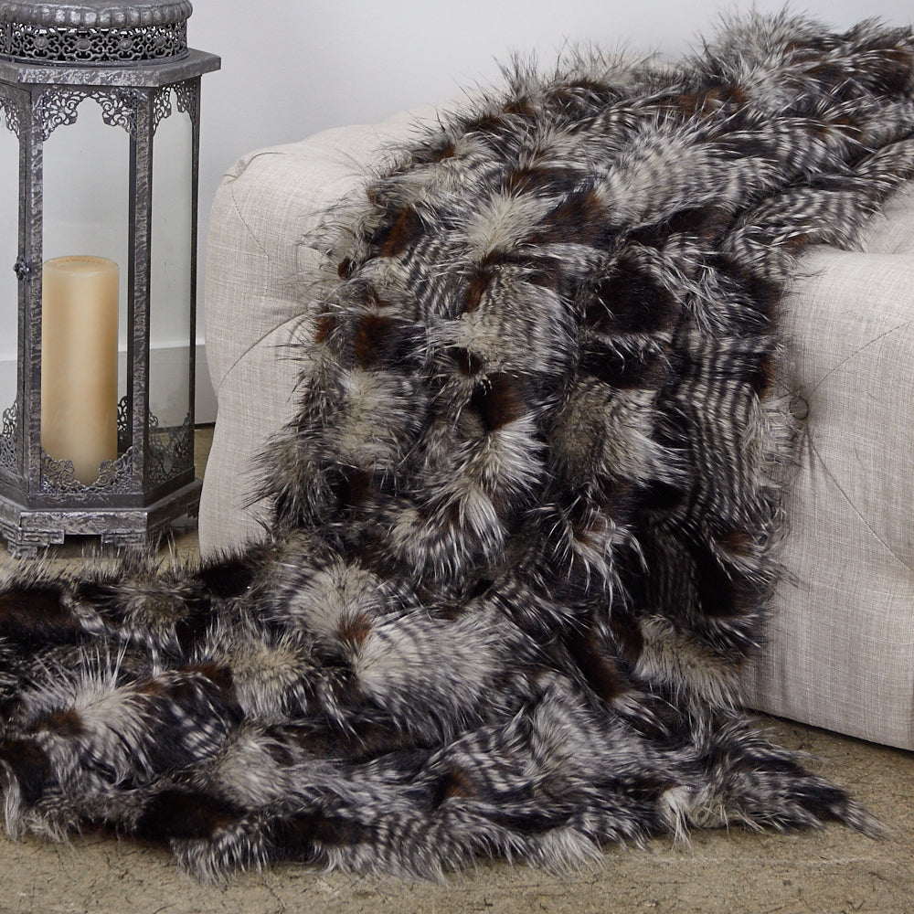 Porcupine Dark Brown and Beige Faux Fur Luxury Throw-1