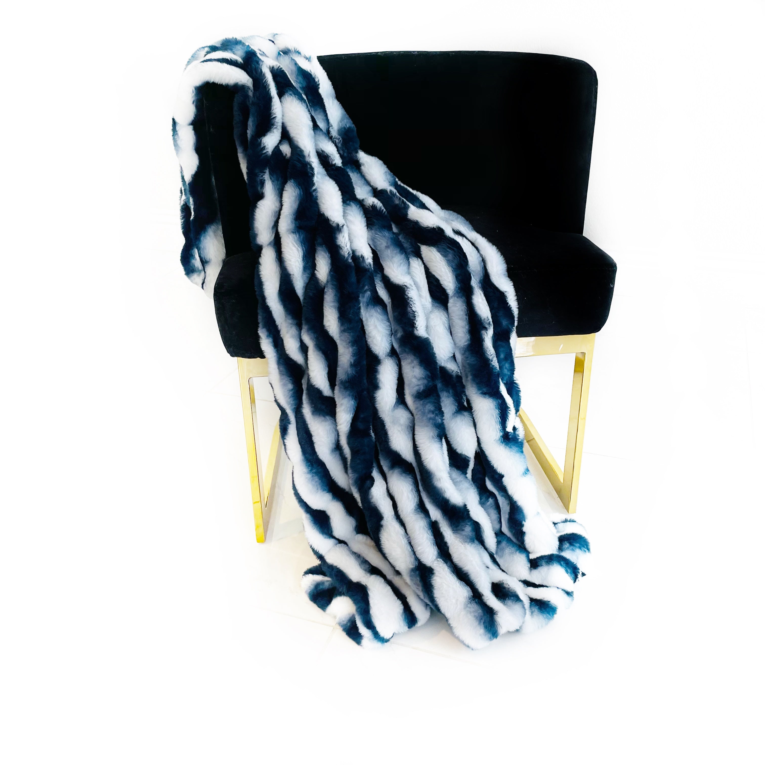 Plutus White Navy Snow Chinchilla Faux Fur Luxury Throw Blanket-2