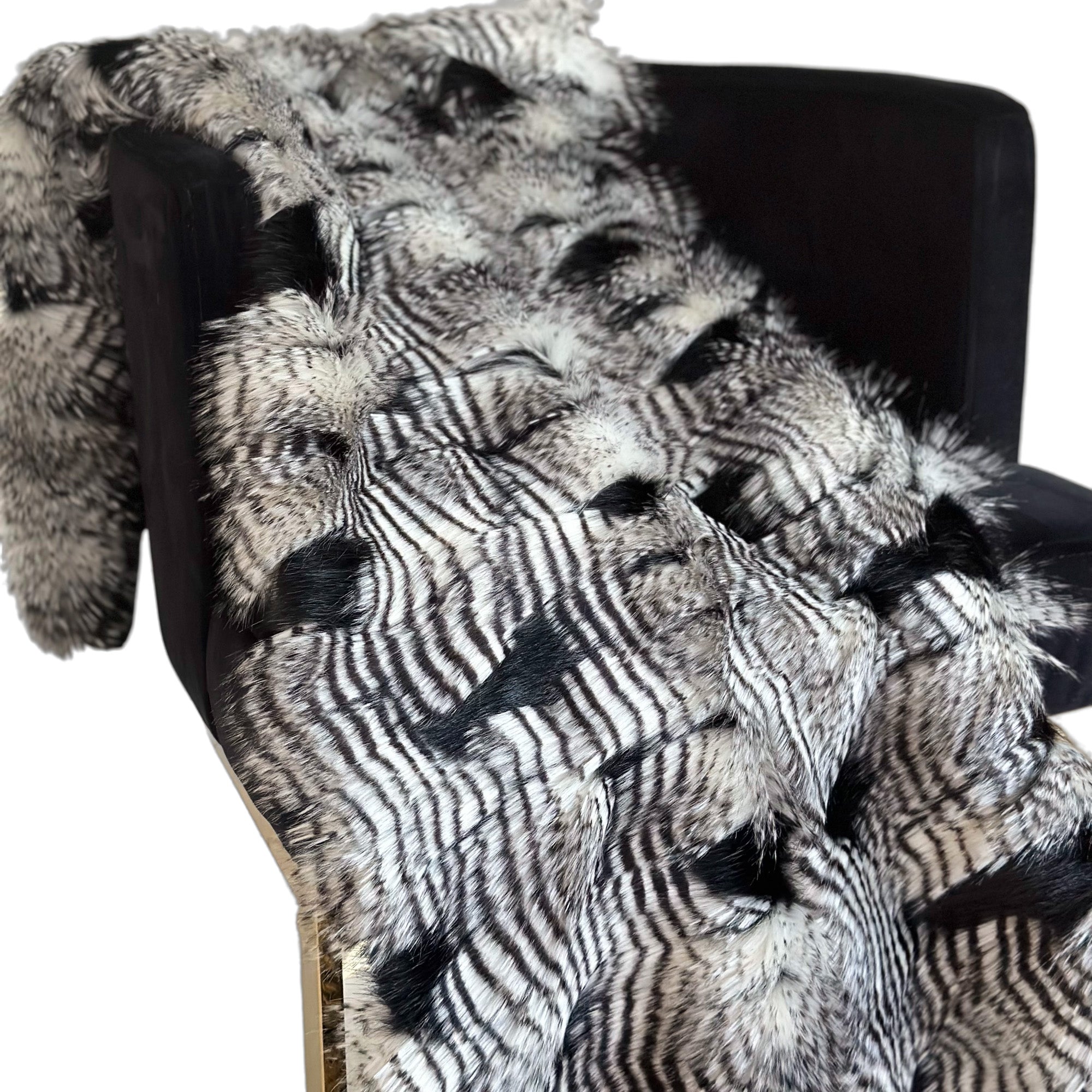 Plutus Black and White Feather Faux Fur Luxury Throw Blanket-2