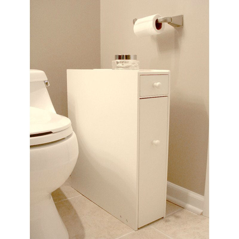 Space Saving Bathroom Floor Cabinet in White Wood Finish-0