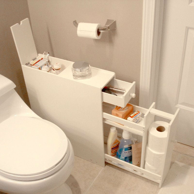 Space Saving Bathroom Floor Cabinet in White Wood Finish-1