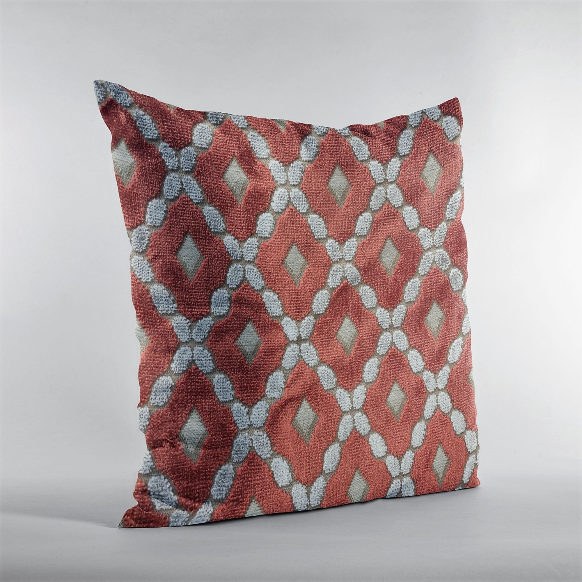 Plutus Velvet Majestic Red, Gray Handmade Luxury Pillow-2