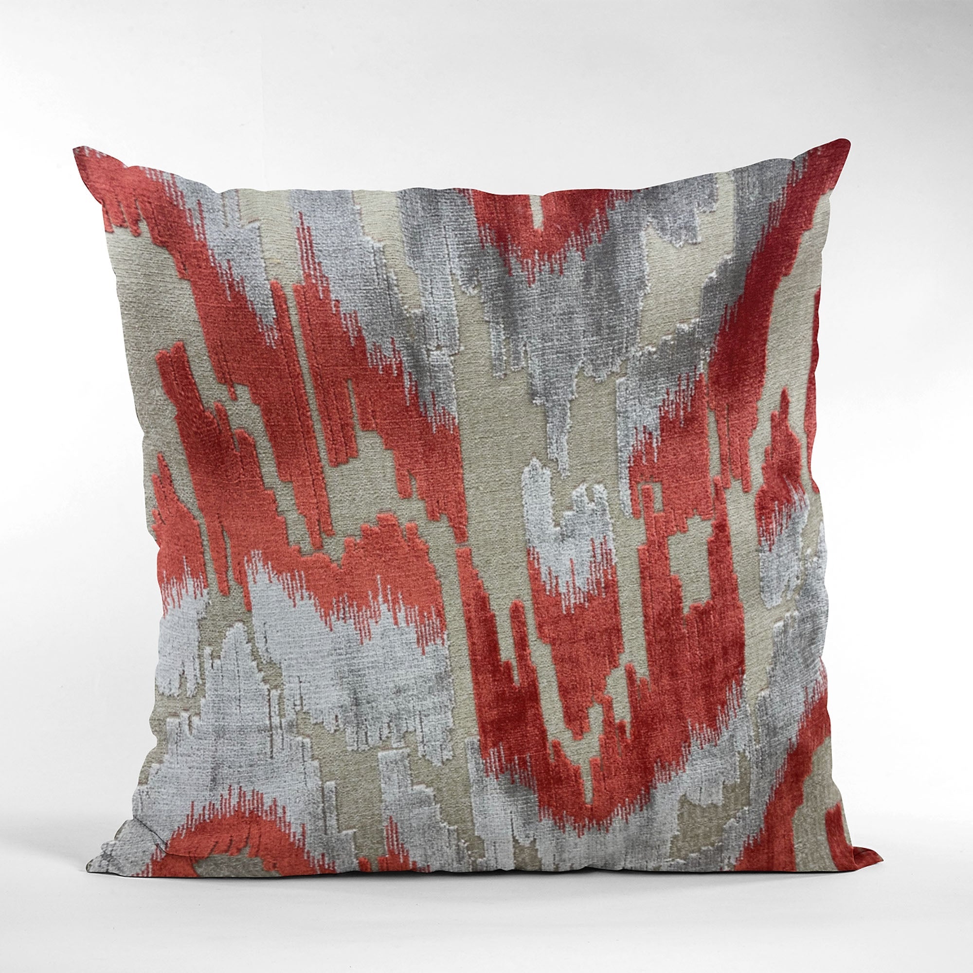 Plutus Velvet Glamour Red, Gray Handmade Luxury Pillow-3