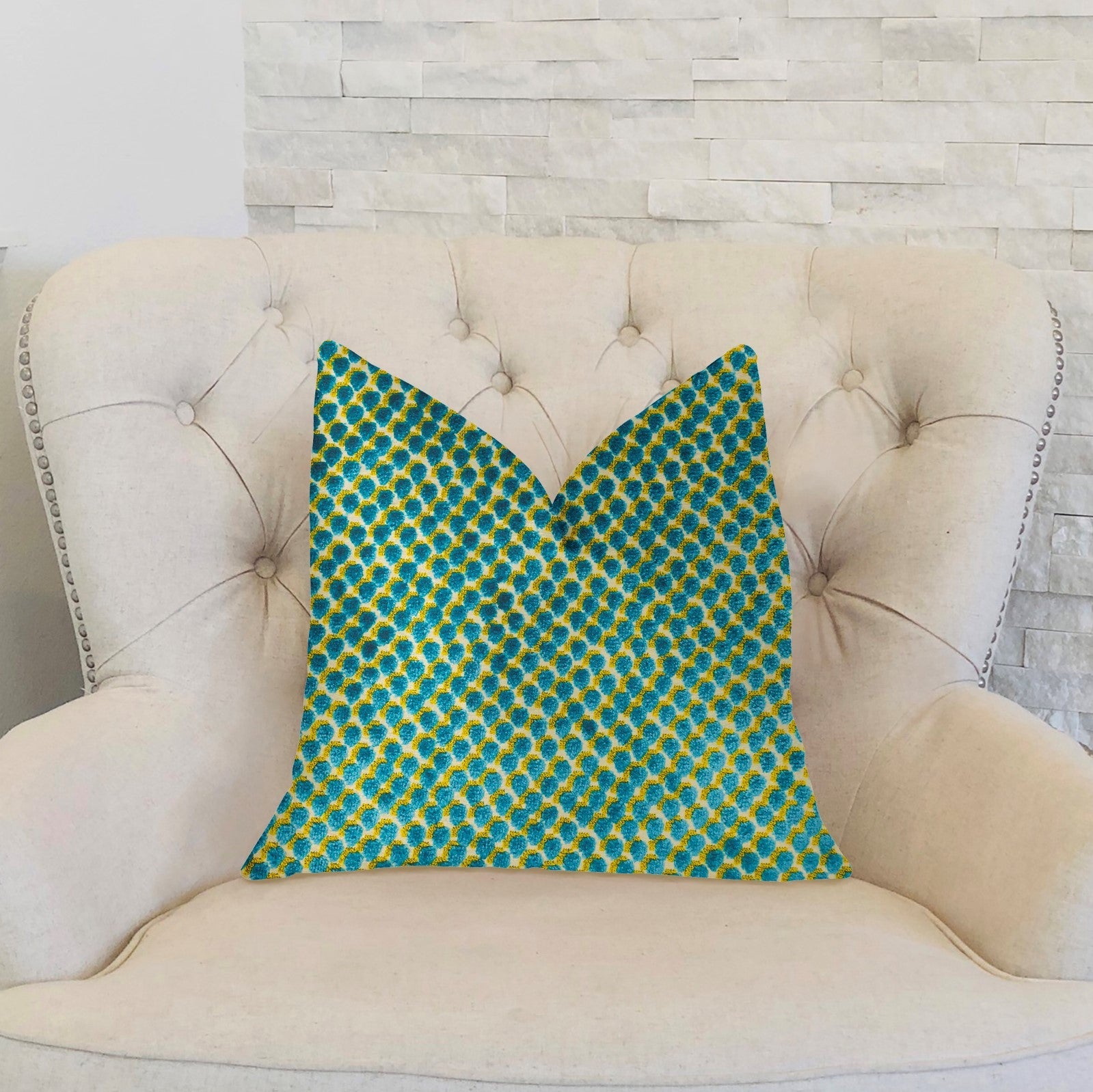 Sea Green Iota Turquoise Luxury Throw Pillow-1