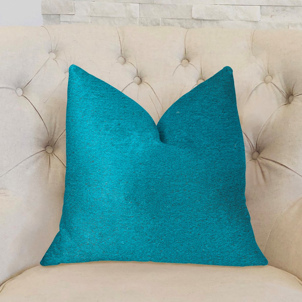 Aquamarine Velvet Turquoise Luxury Throw Pillow-1