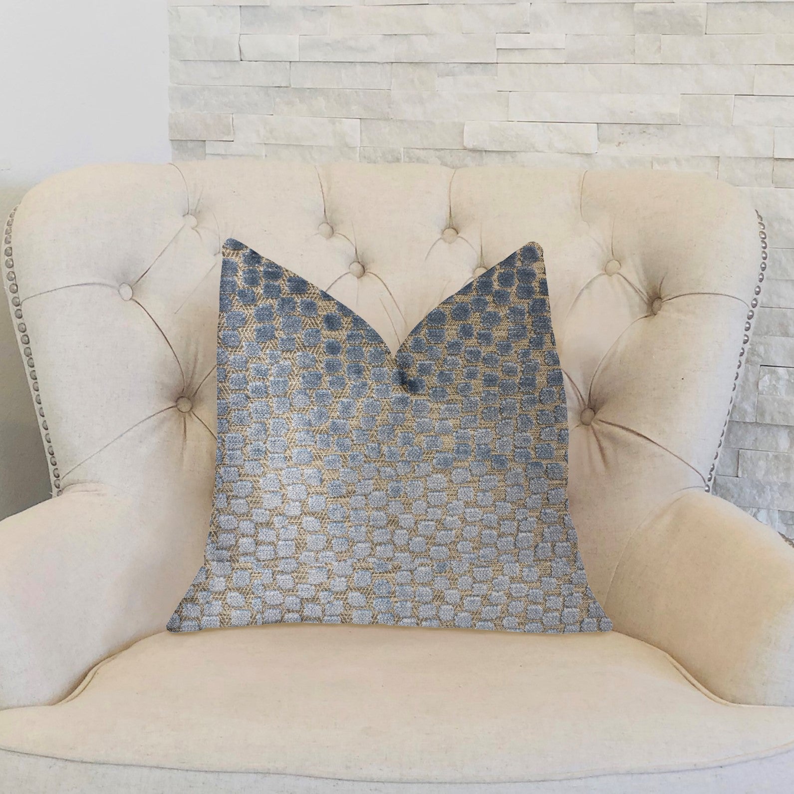 Dusky Gem Blue and Silver Luxury Throw Pillow-1